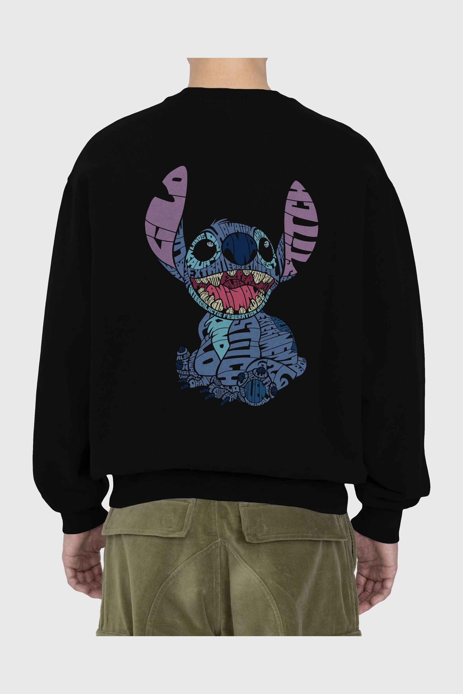 Stitch Arka Baskılı Oversize Sweatshirt Erkek Kadın Unisex