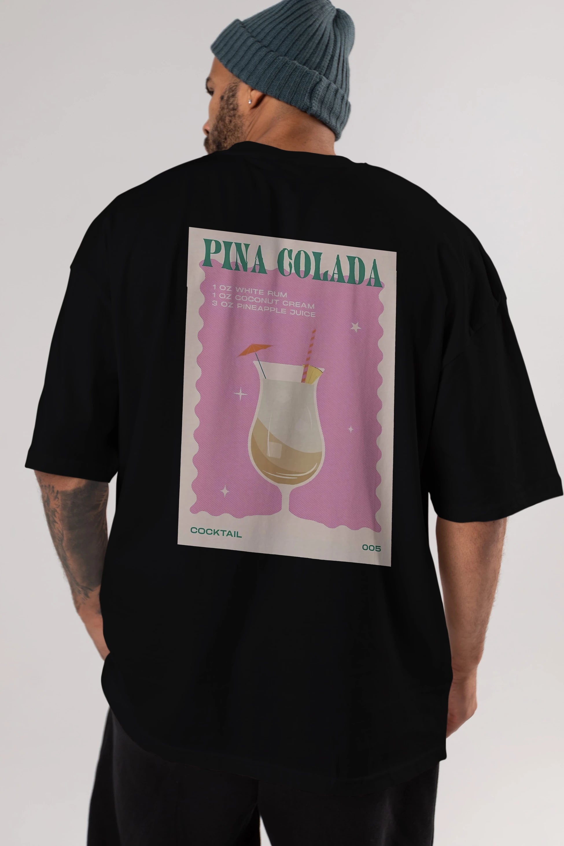 Pina Colada 3 Arka Baskılı Oversize t-shirt Erkek Kadın Unisex %100 Pamuk Bisiklet Yaka tişort