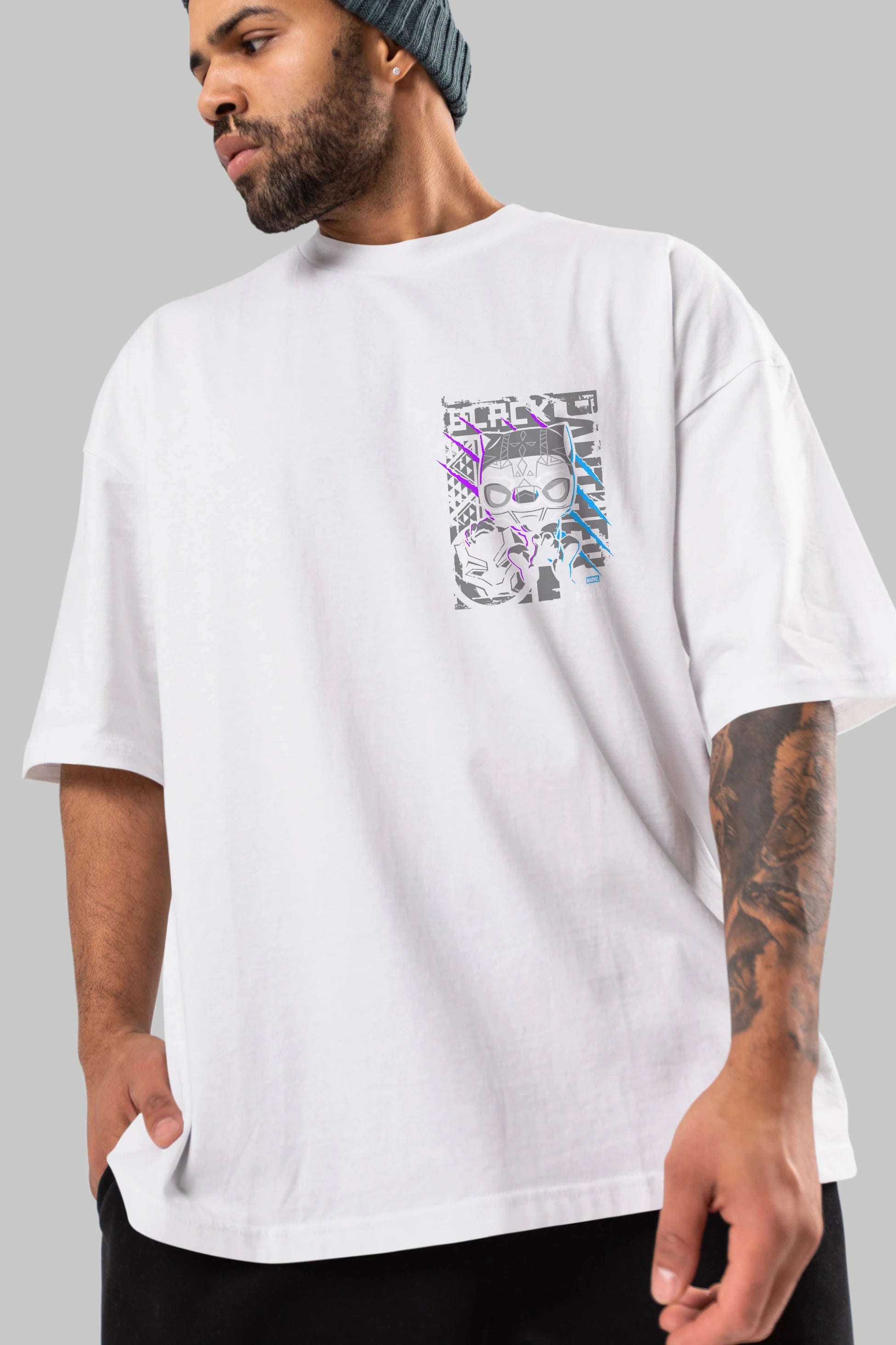 Black Panther Ön Sol Baskılı Oversize t-shirt Erkek Kadın Unisex %100 Pamuk Bisiklet Yaka tişort