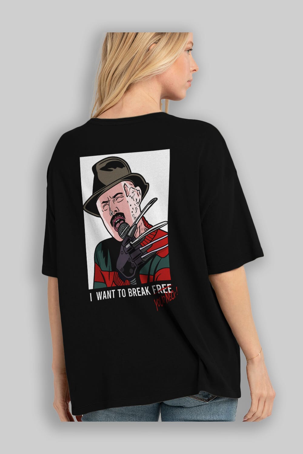 Freddy Merkrueger Arka Baskılı Oversize t-shirt Erkek Kadın Unisex %100 Pamuk tişort