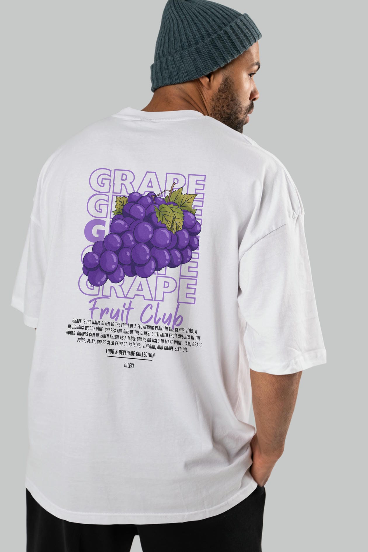 Grape Arka Baskılı Oversize t-shirt Erkek Kadın Pamuk Bisiklet Yaka tişort