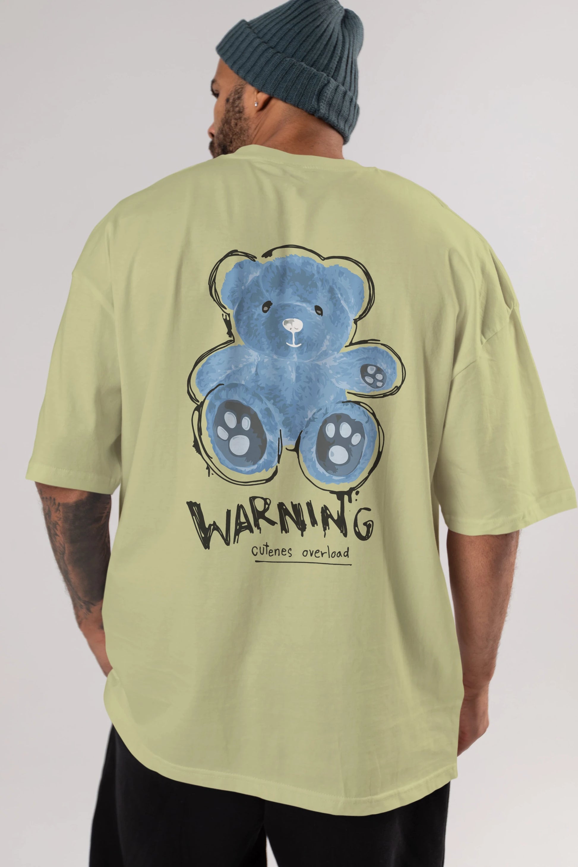 Warning Cuteness Bear Arka Baskılı Oversize t-shirt Erkek Kadın Unisex