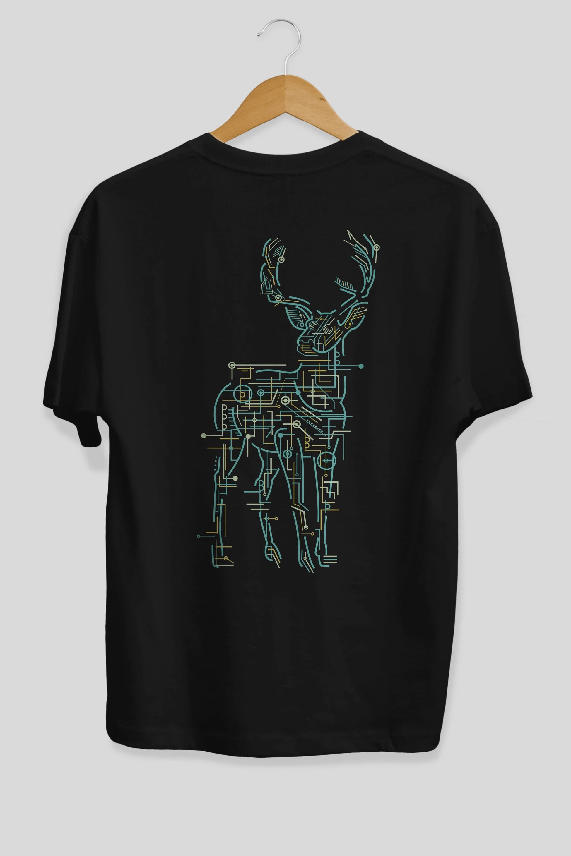 Electric Deer Arka Baskılı Oversize t-shirt %100 pamuk Erkek Kadın Unisex