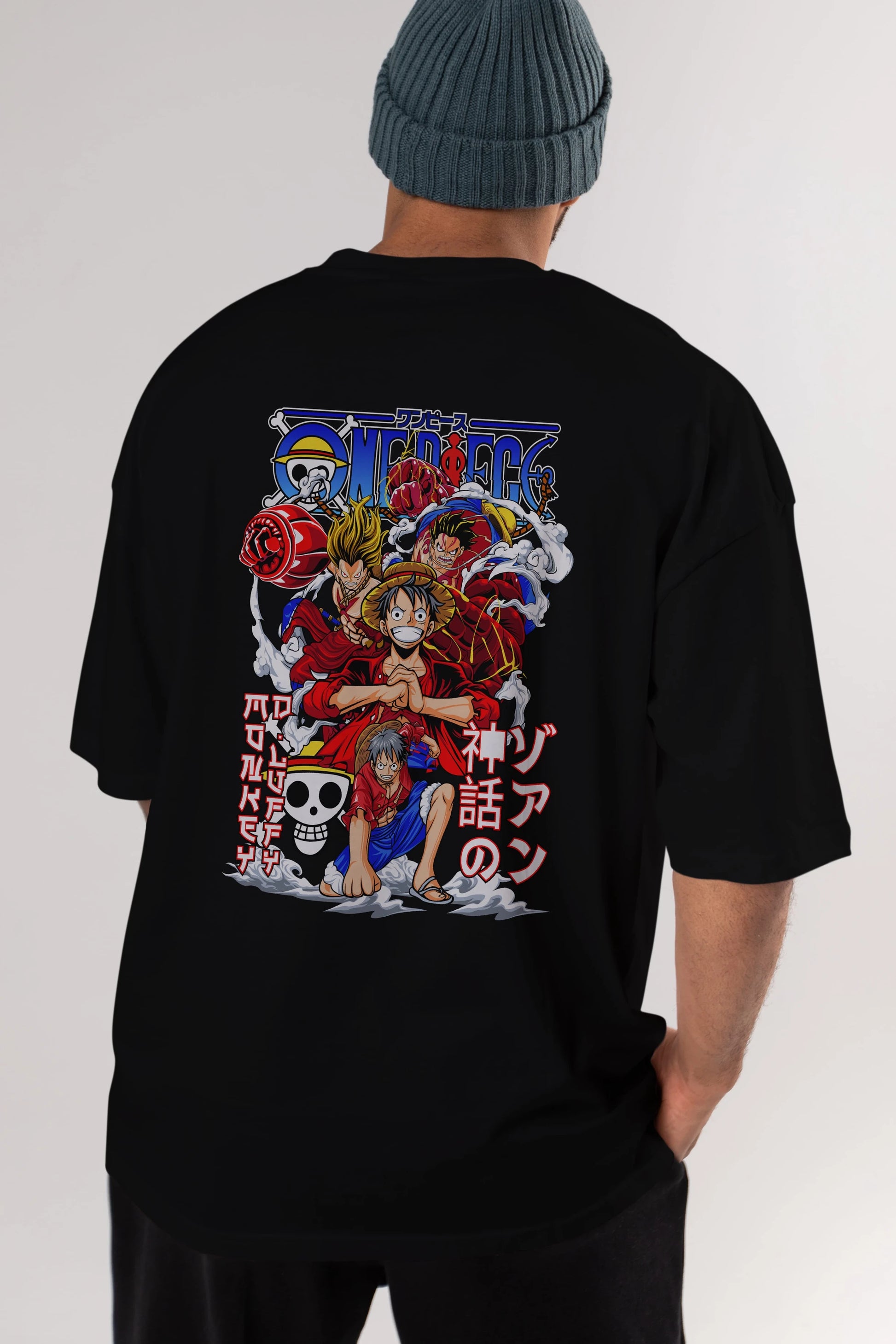 MONKEY D. LUFF-ONE PIECE 2 Anime Arka Baskılı Oversize t-shirt Erkek Kadın Unisex