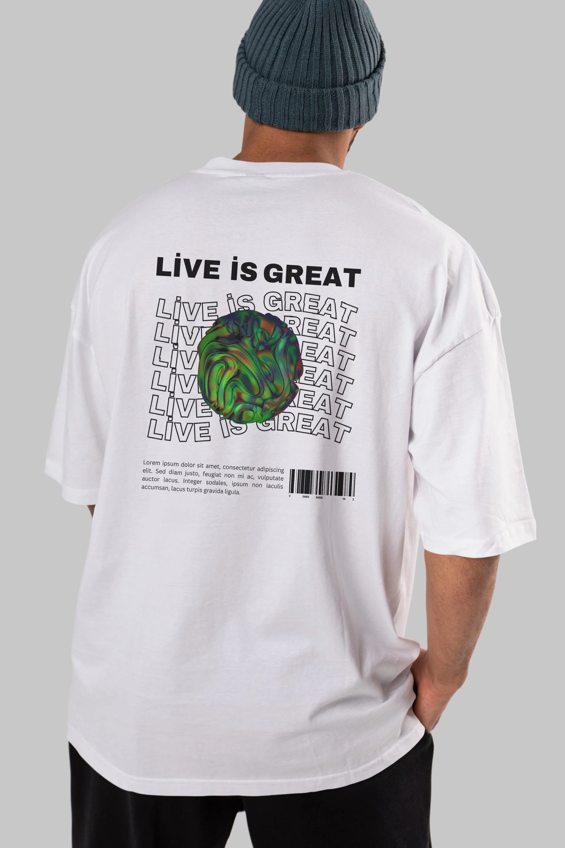 Live is Great Yazılı Arka Baskılı Oversize t-shirt Erkek Kadın Unisex