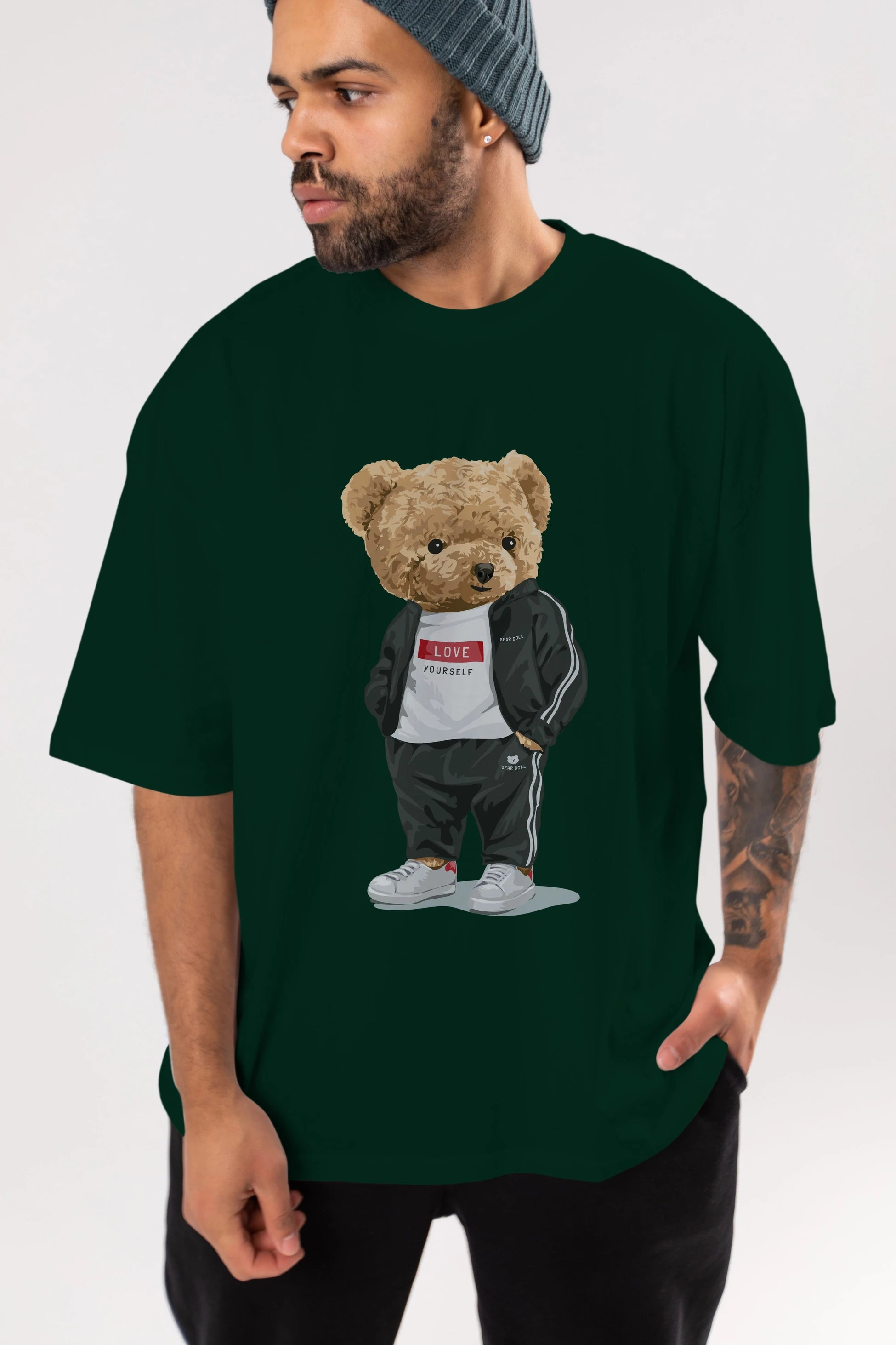 Teddy Bear Love Yourself Ön Baskılı Oversize t-shirt Erkek Kadın Unisex %100 Pamuk