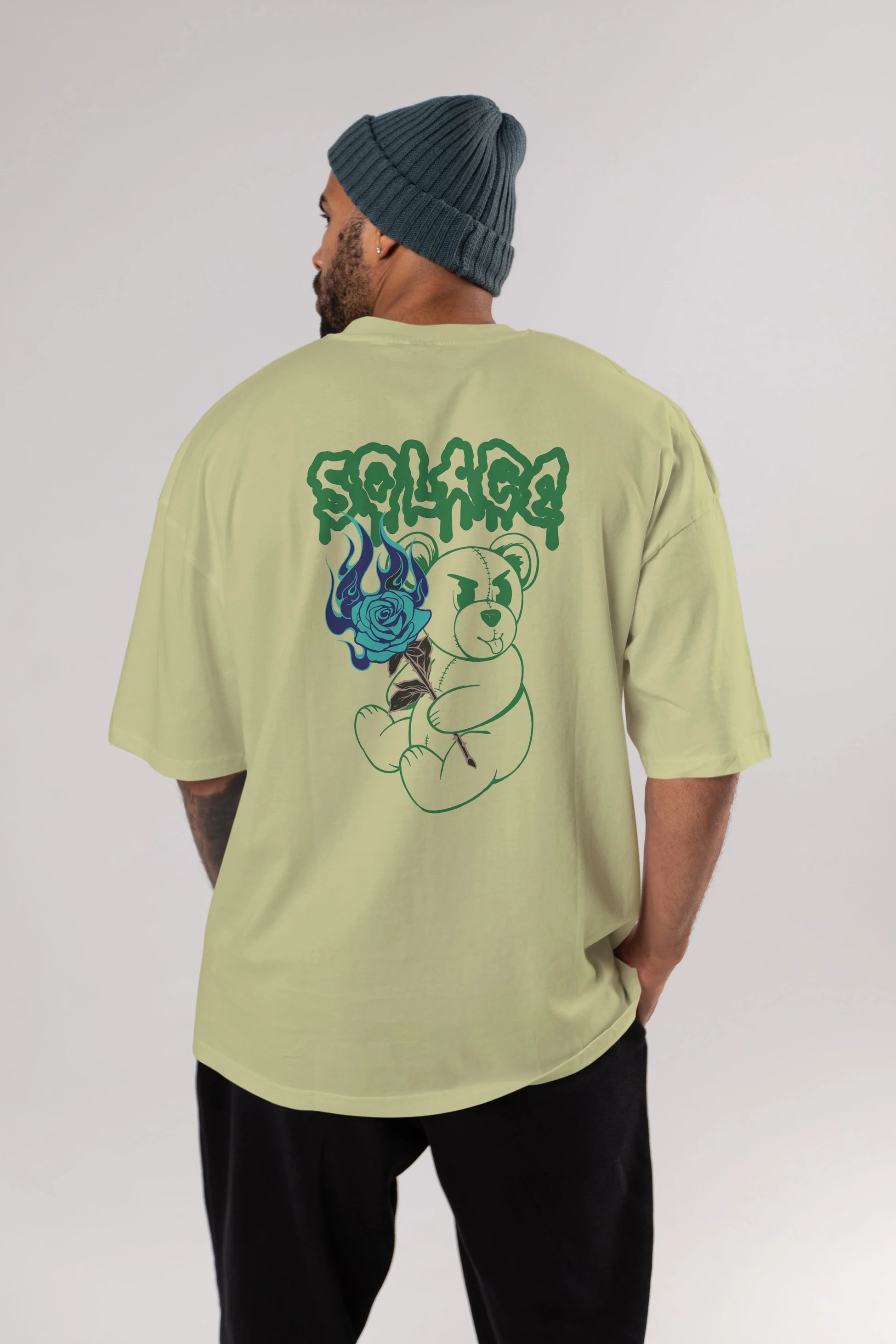 Solage Bear Arka Baskılı Oversize t-shirt Erkek Kadın Unisex