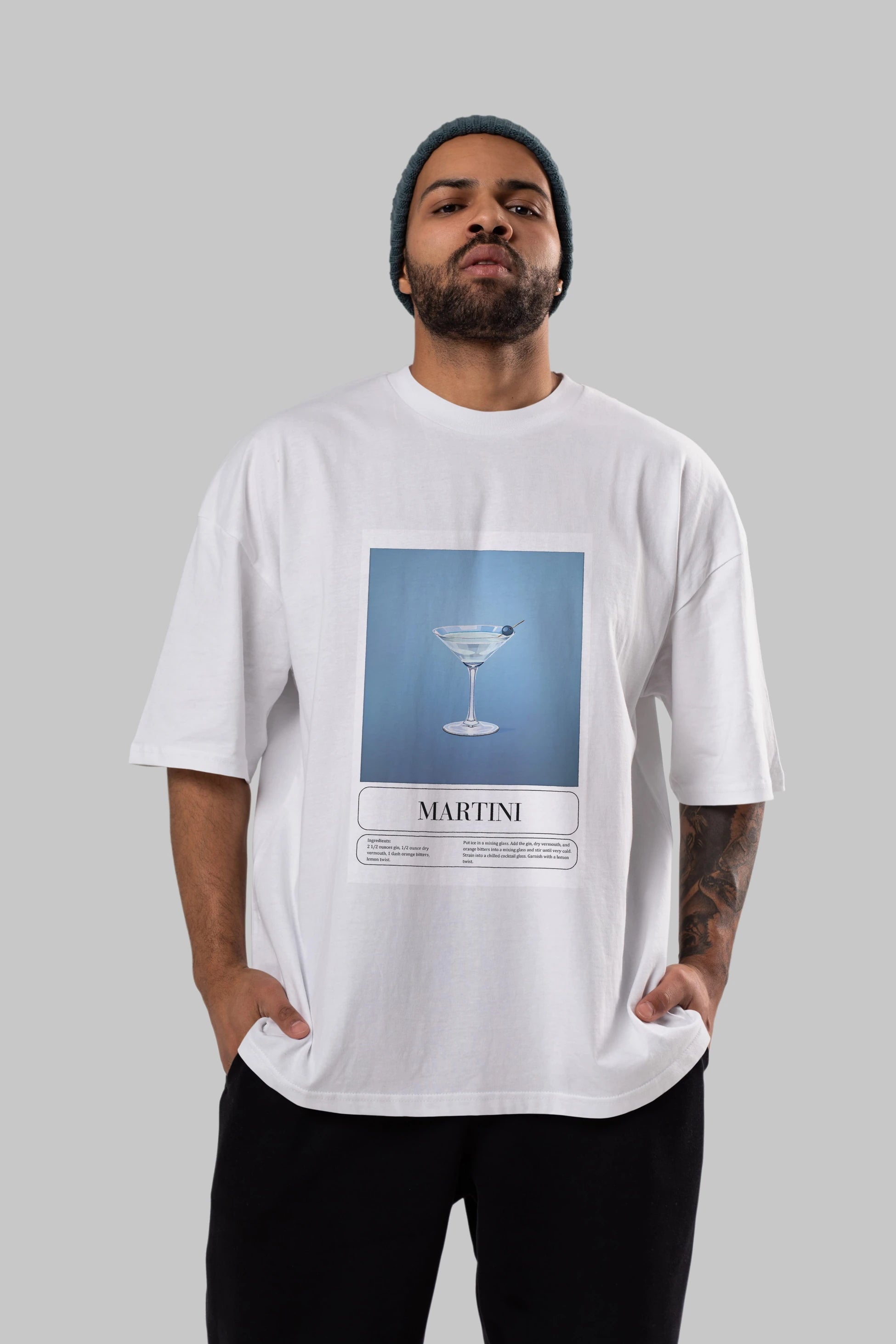 Martini Ön Baskılı Oversize t-shirt Erkek Kadın Unisex %100 Pamuk Bisiklet Yaka tişort