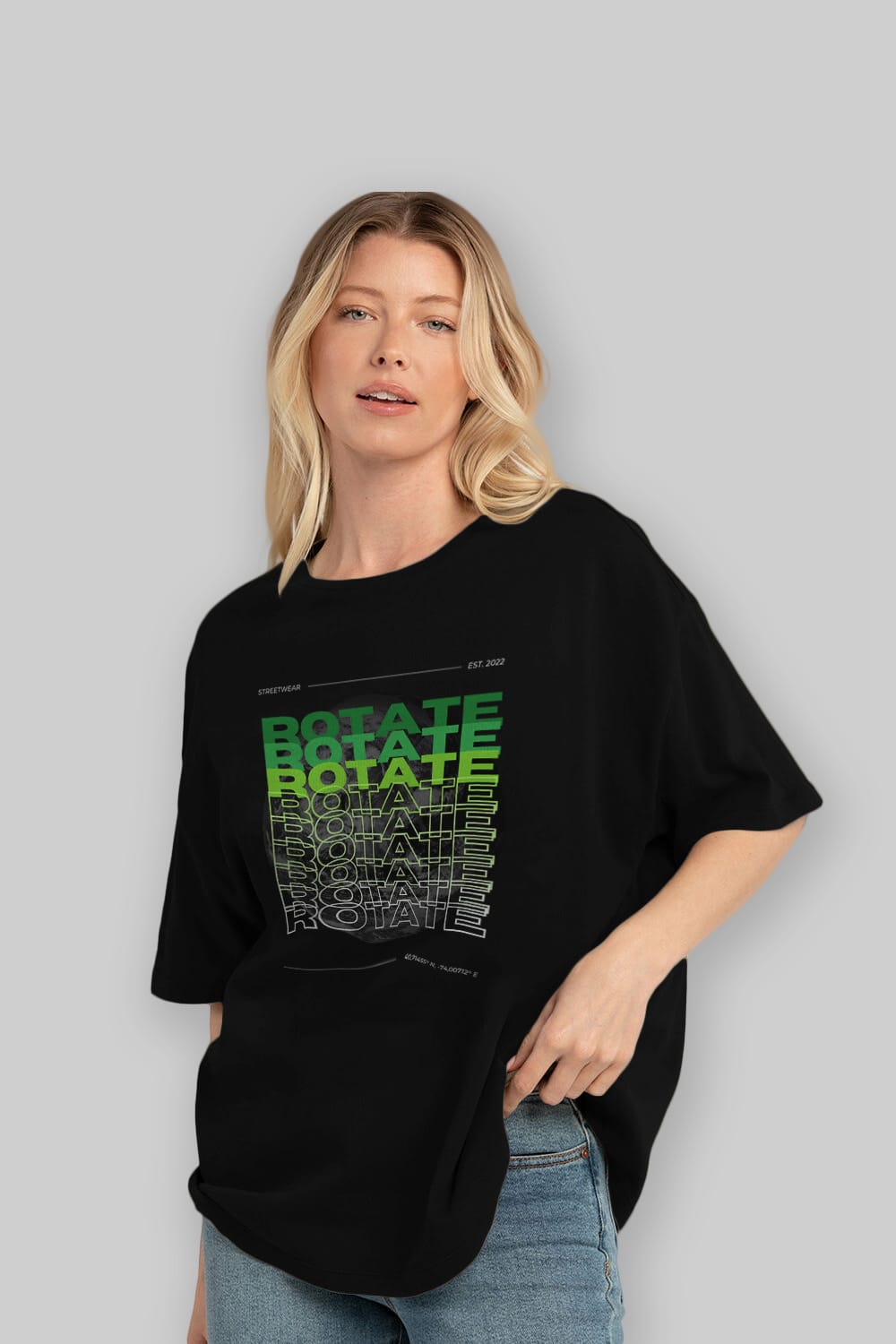 Rotate Yazılı Ön Baskılı Oversize t-shirt Erkek Kadın Unisex