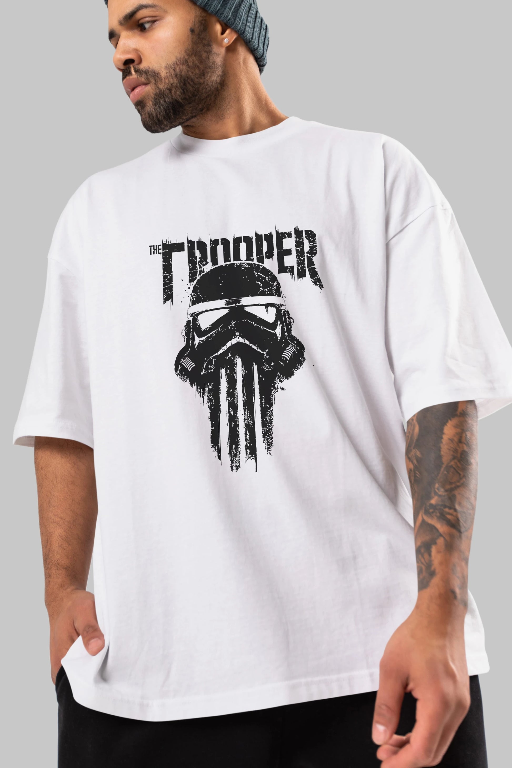 The Trooper Ön Baskılı Oversize t-shirt Erkek Kadın Unisex %100 Pamuk Bisiklet Yaka tişort