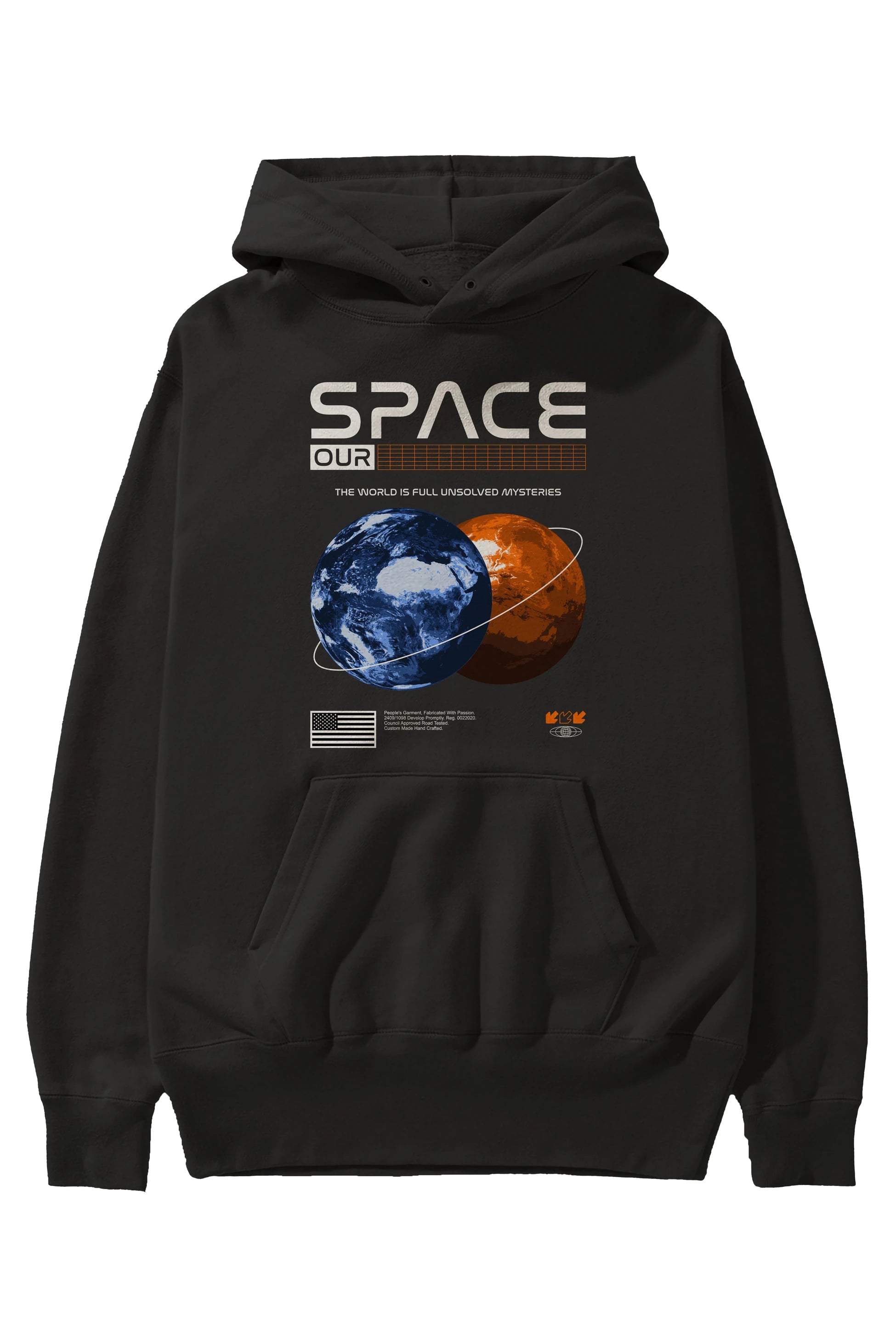 Space Our Ön Baskılı Hoodie Oversize Kapüşonlu Sweatshirt Erkek Kadın Unisex