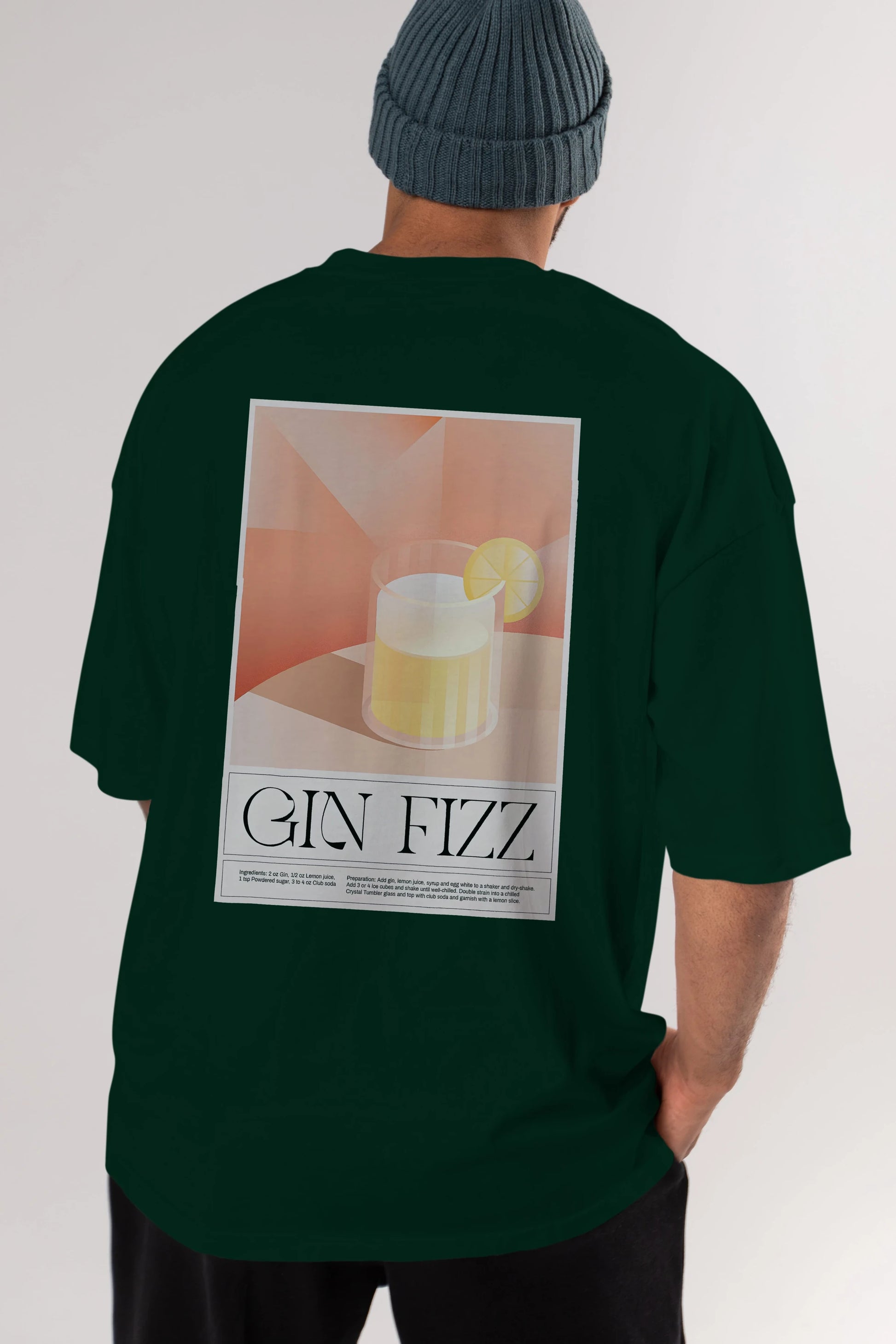 Gin Fizz Arka Baskılı Oversize t-shirt Erkek Kadın Unisex %100 Pamuk Bisiklet Yaka tişort