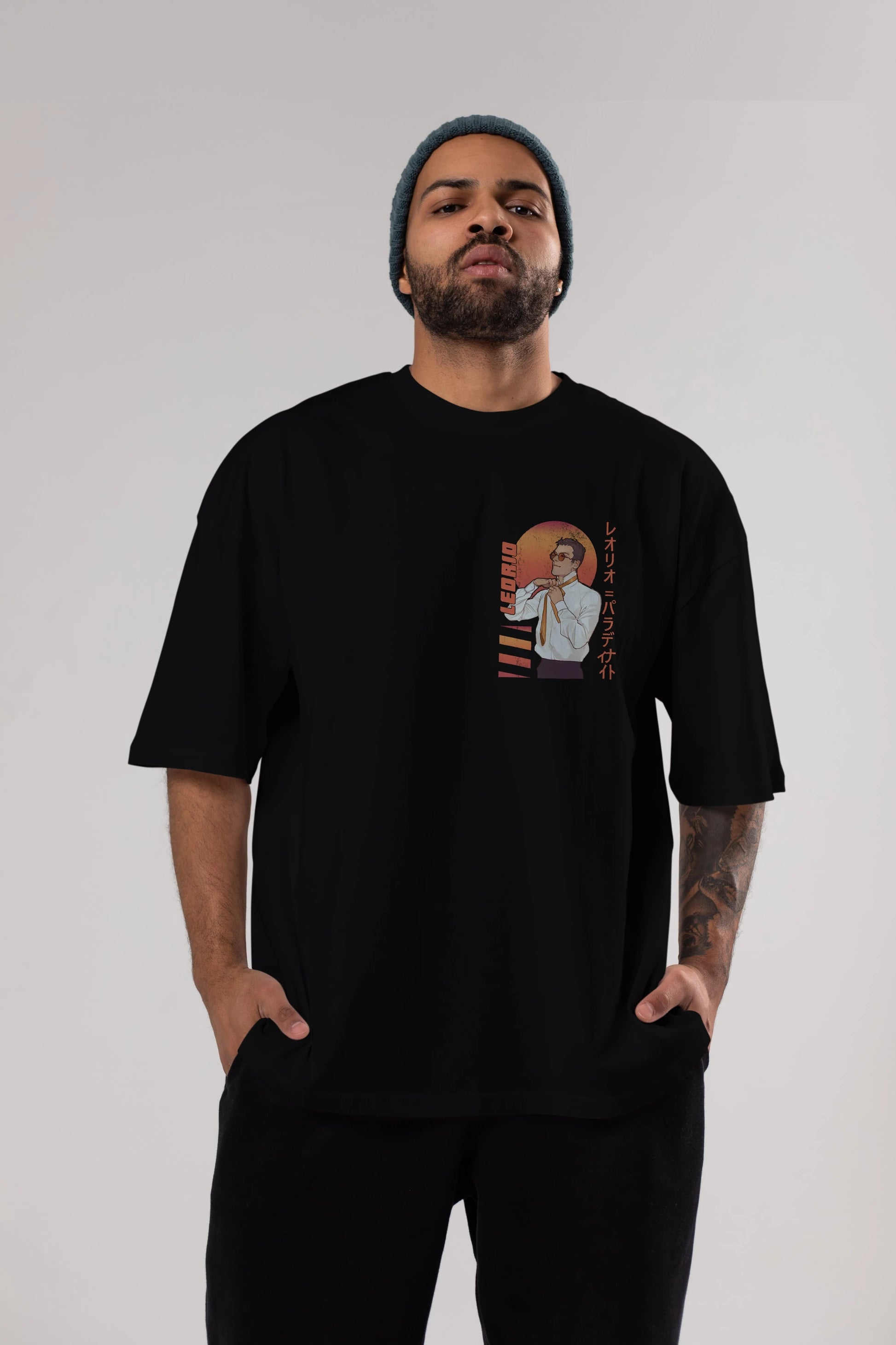 Leorio Paladiknight 5 (2) Ön Sol Baskılı Oversize t-shirt Erkek Kadın Unisex %100 Pamuk Bisiklet Yaka tişort