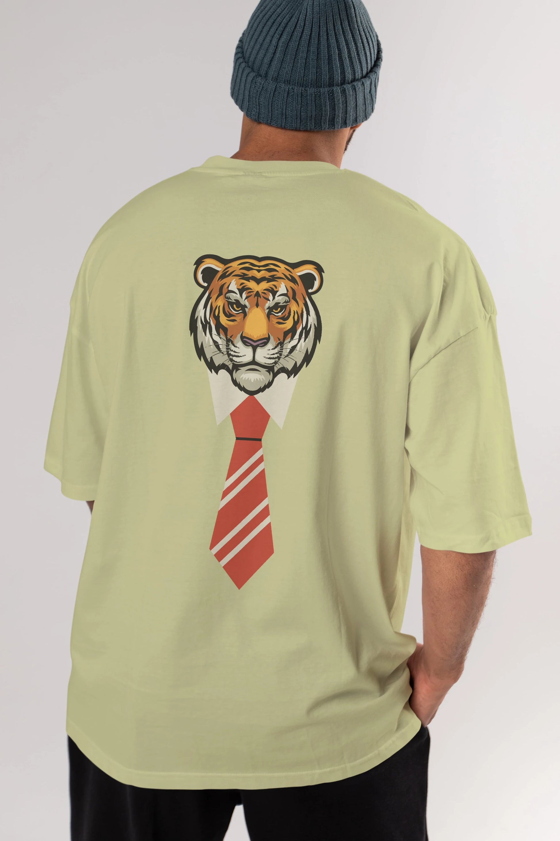 Tiger With Tie Arka Baskılı Oversize t-shirt Erkek Kadın Unisex