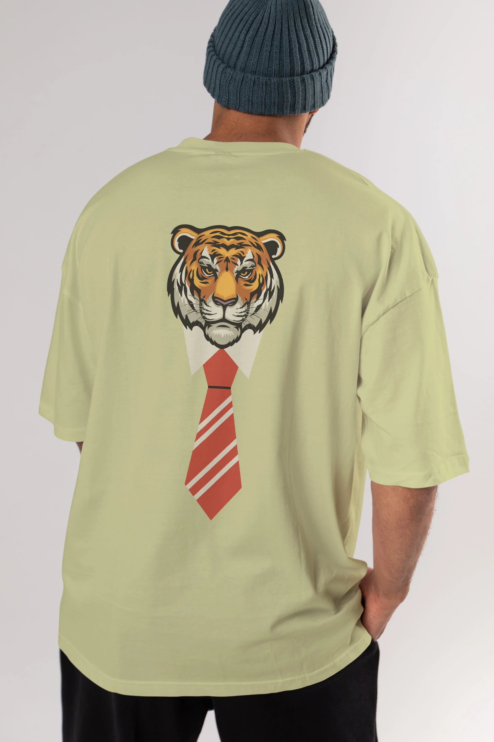 Tiger With Tie Arka Baskılı Oversize t-shirt Erkek Kadın Unisex