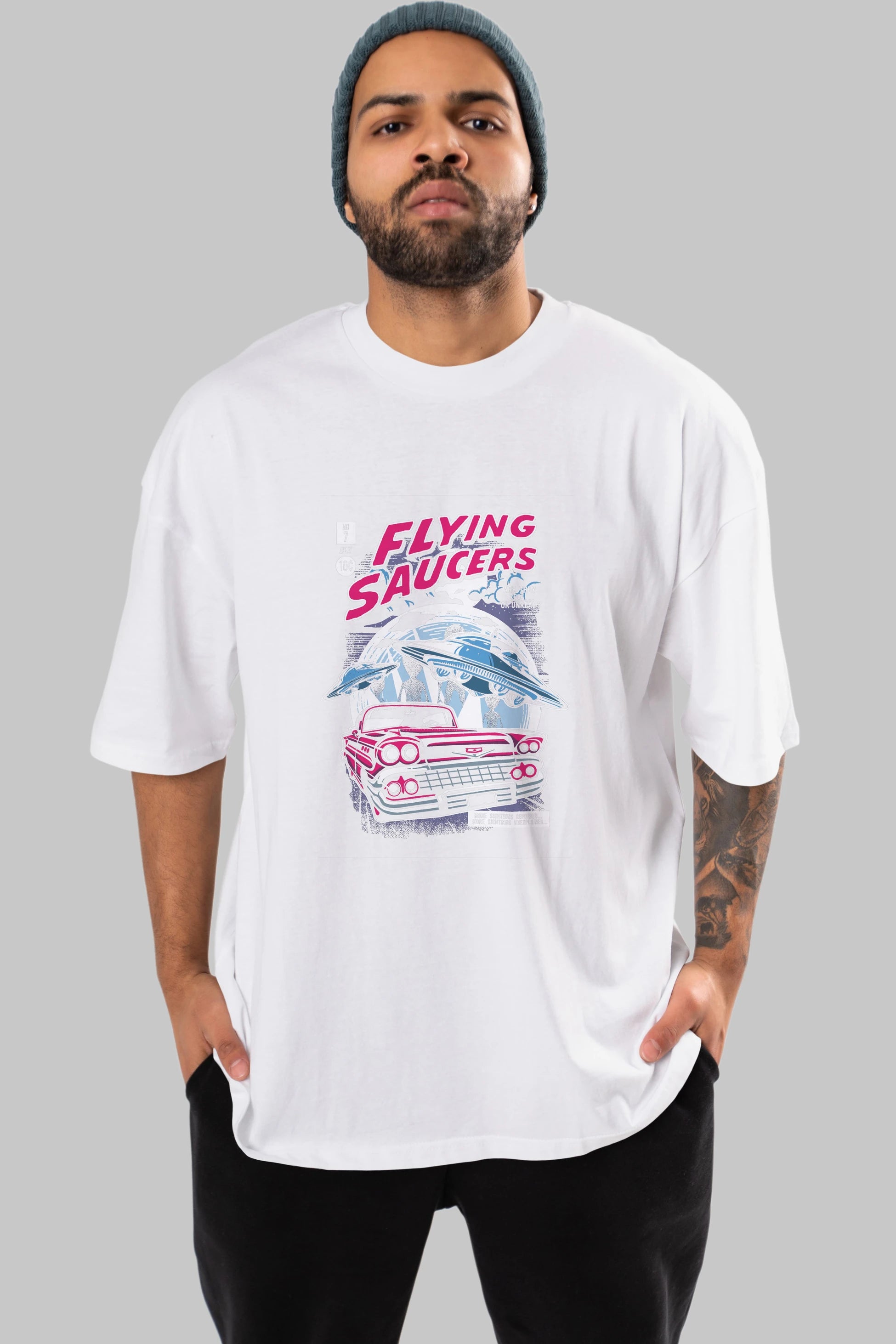 Flying Saucers Ön Baskılı Oversize t-shirt Erkek Kadın Unisex %100 Pamuk tişort