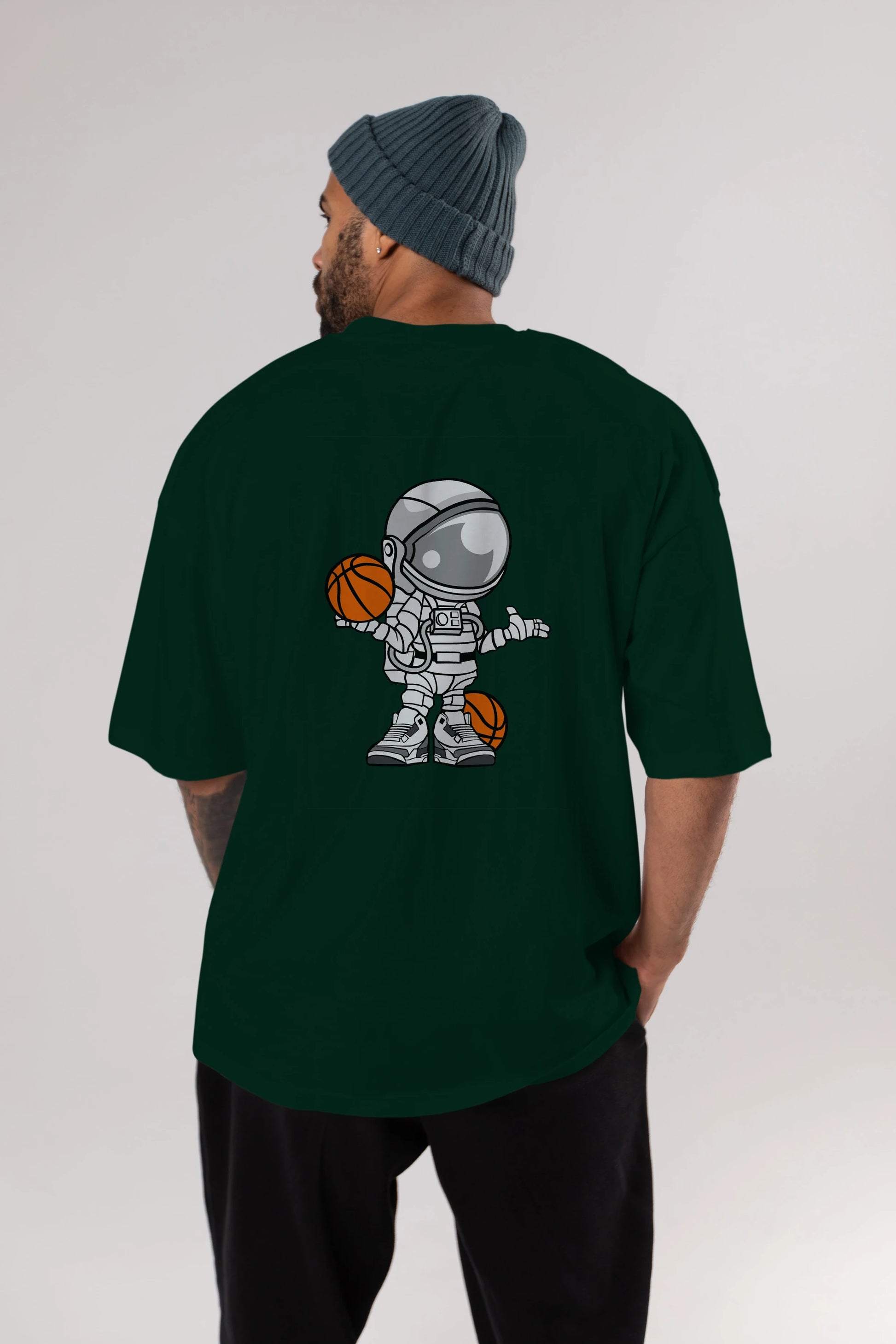 Astronaut Basketball Player Arka Baskılı Oversize t-shirt Erkek Kadın Unisex %100 Pamuk tişort