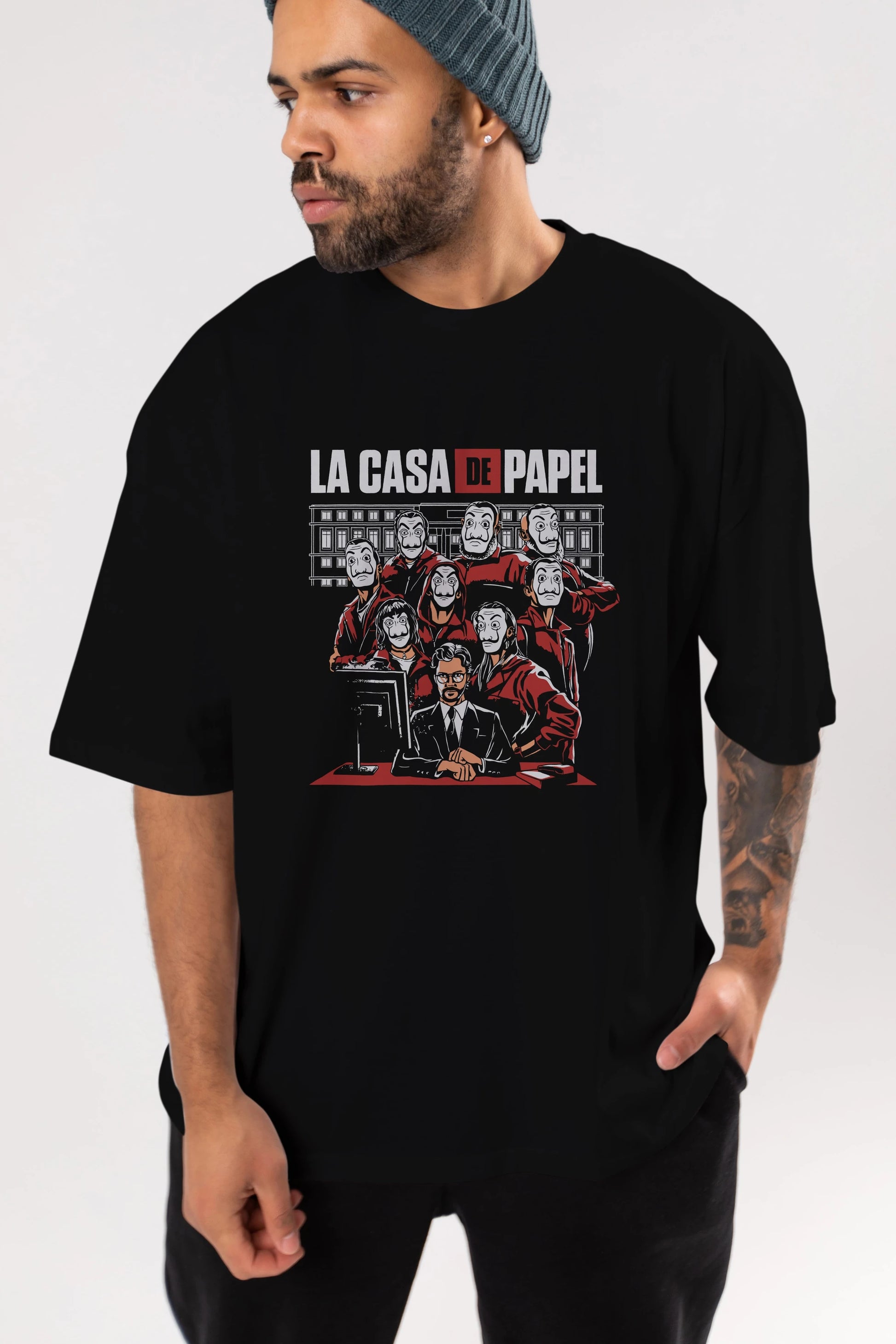 La Casa De Papel (5) Ön Baskılı Oversize t-shirt Erkek Kadın Unisex %100 Pamuk Bisiklet Yaka tişort