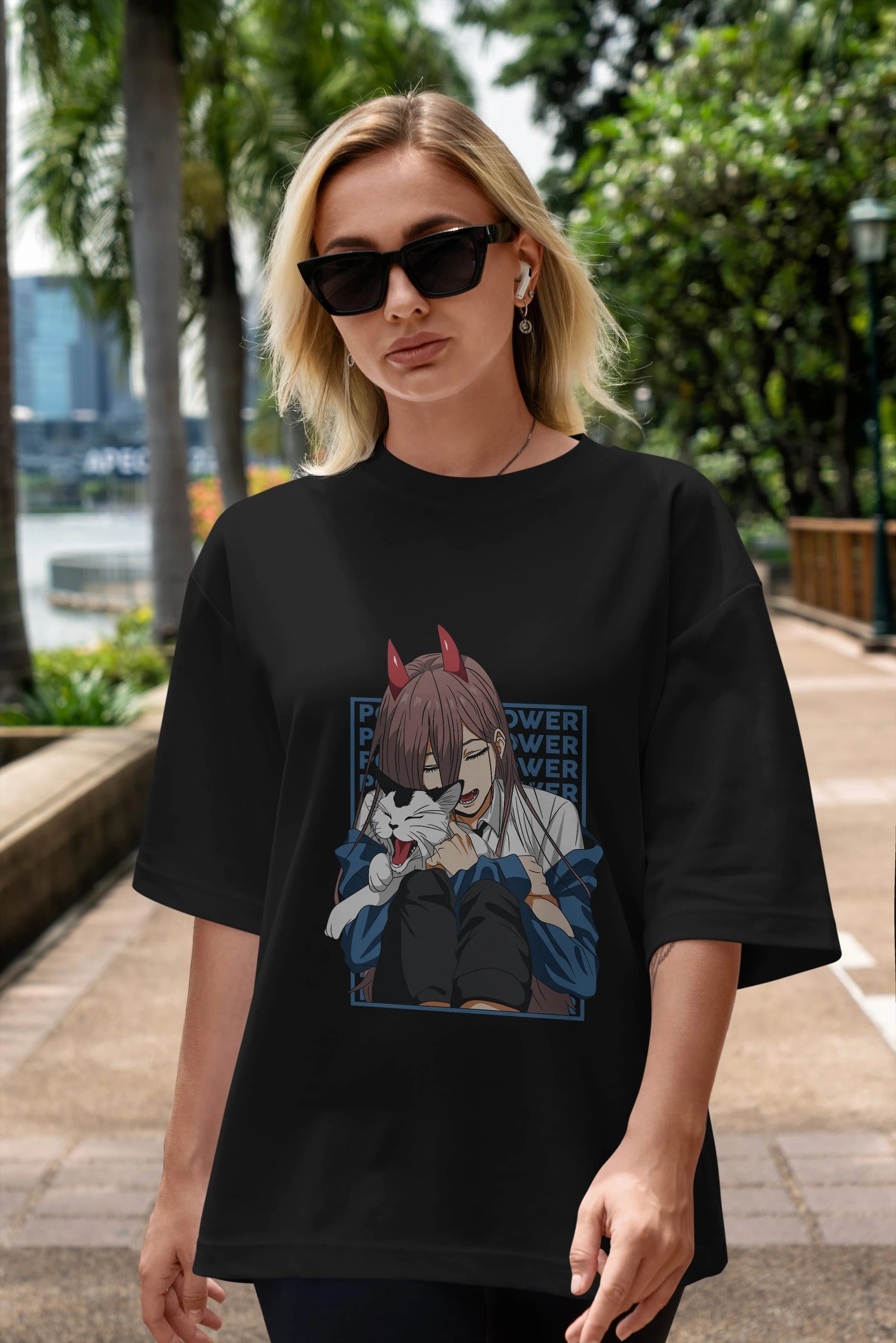 POWER CHAINSAWMAN Anime Ön Baskılı Oversize t-shirt %100 pamuk Erkek Kadın Unisex