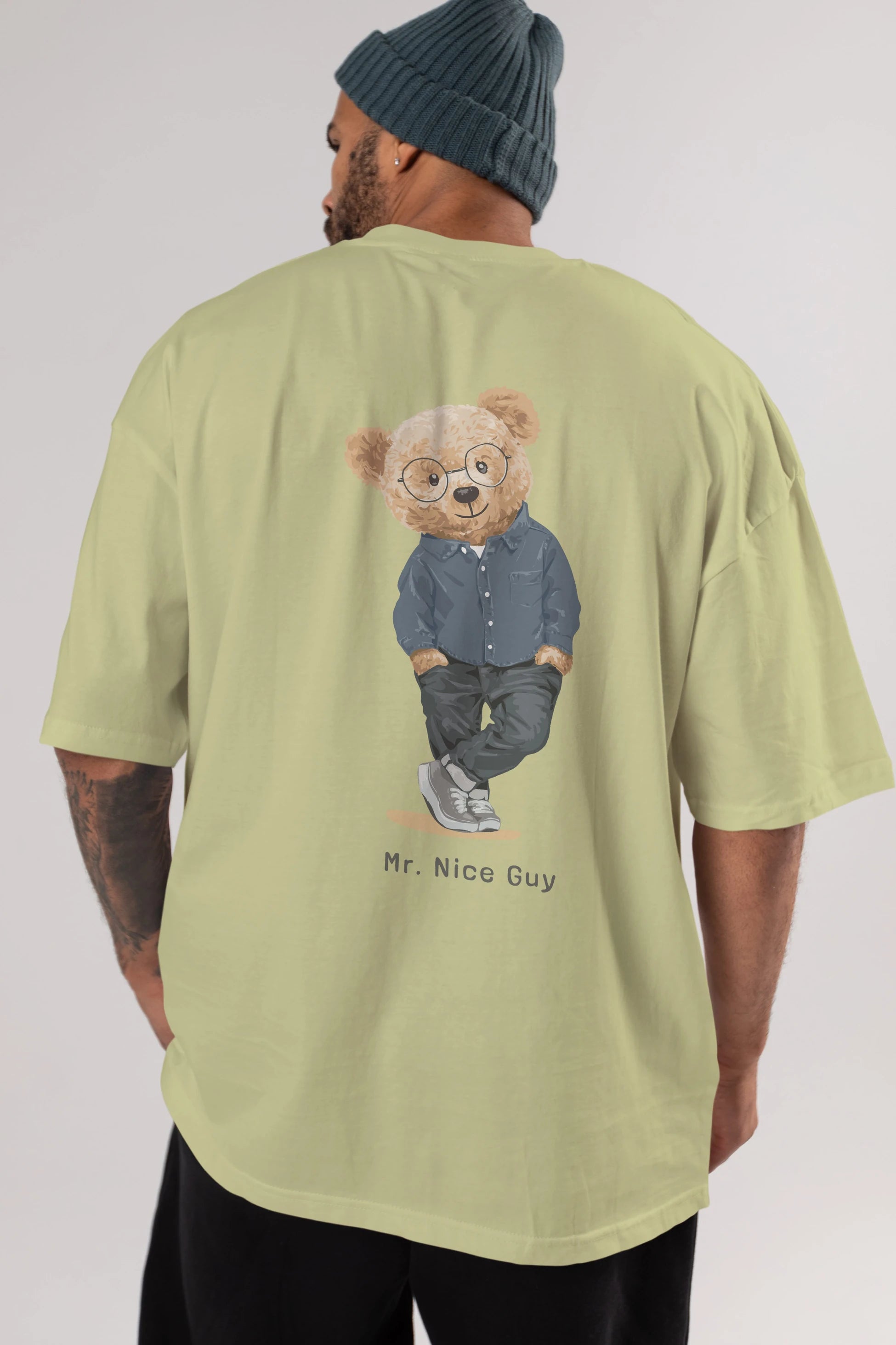 Teddy Bear Mr. Nice Guy Arka Baskılı Oversize t-shirt Erkek Kadın Unisex %100 Pamuk