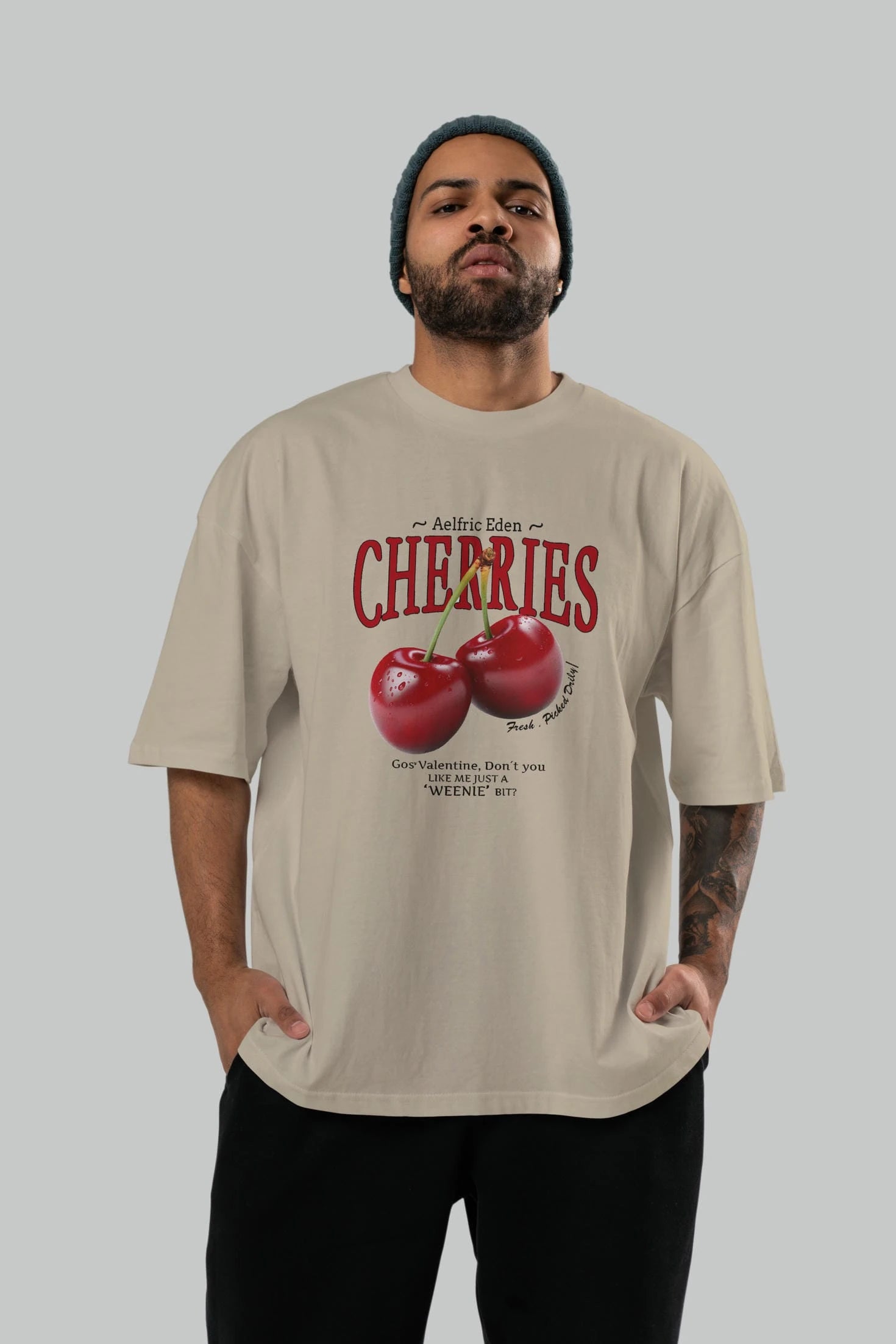 Cherry Cherries Ön Baskılı Oversize t-shirt Erkek Kadın Pamuk Bisiklet Yaka tişort