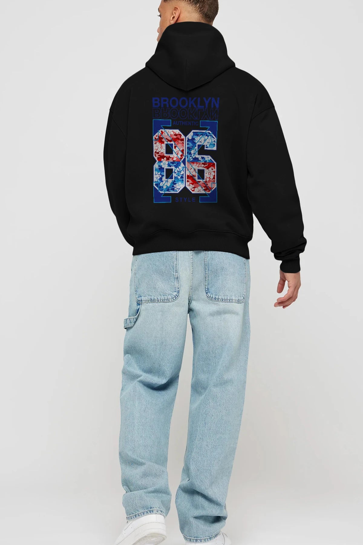 Brooklyn 86 Style Arka Baskılı Hoodie Oversize Kapüşonlu Sweatshirt Erkek Kadın Unisex