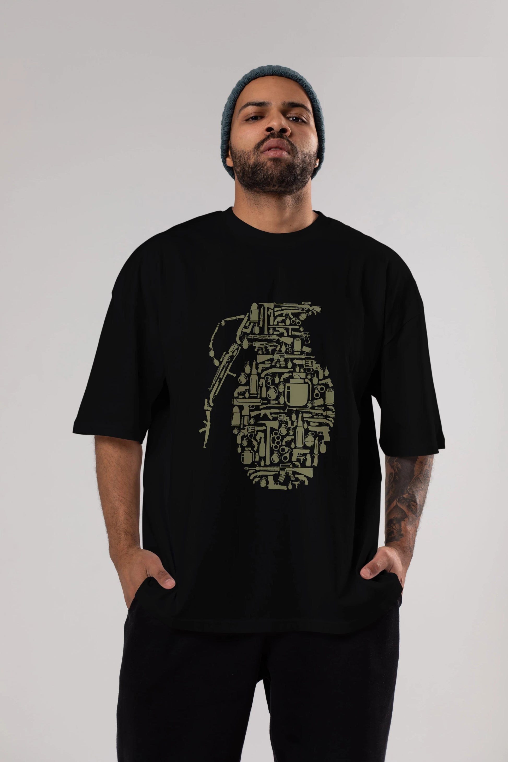 Grenade Ön Baskılı Oversize t-shirt %100 pamuk Erkek Kadın Unisex