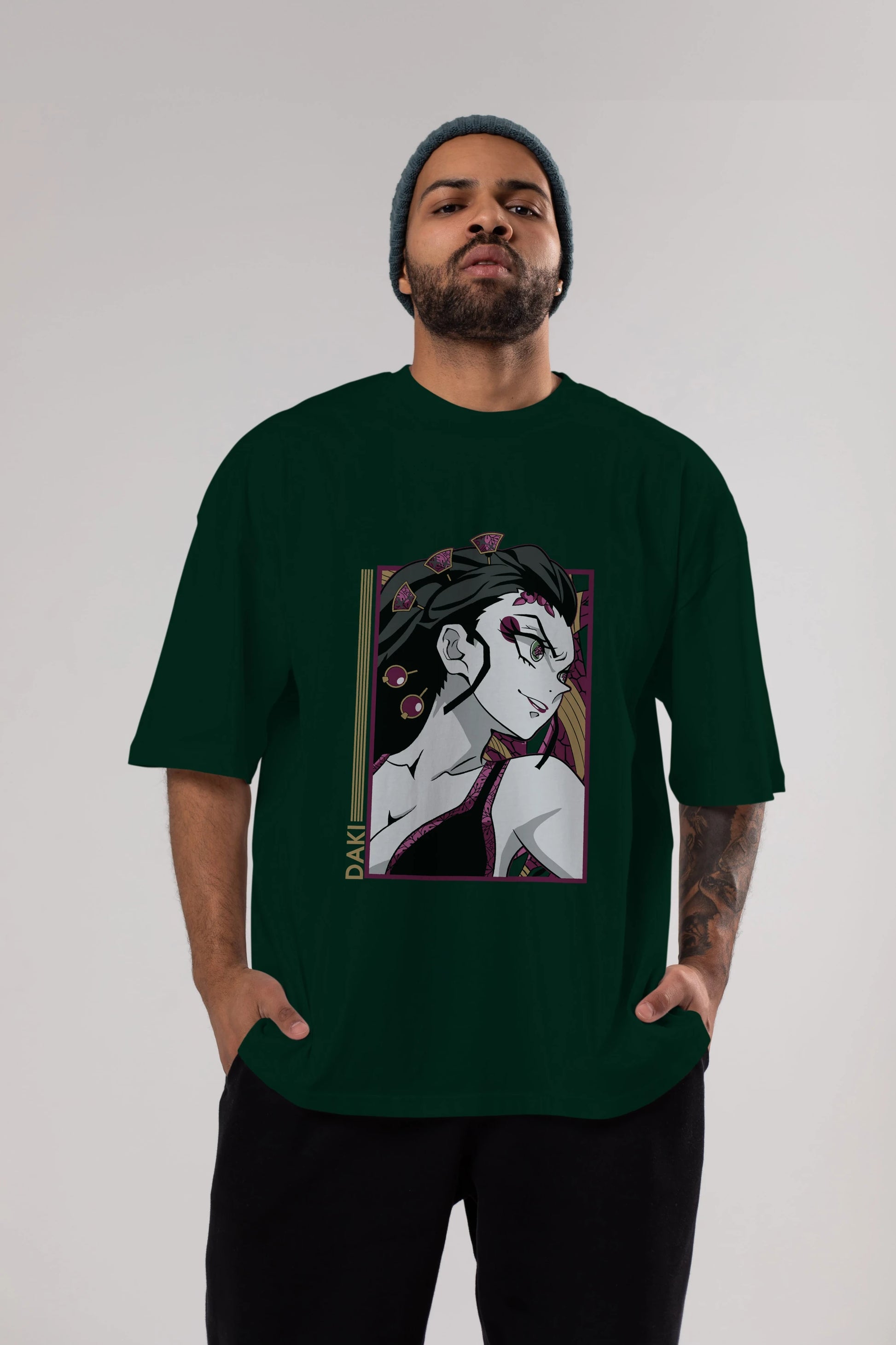 Daki DEMION SLAYER Anime Ön Baskılı Oversize t-shirt %100 pamuk Erkek Kadın Unisex