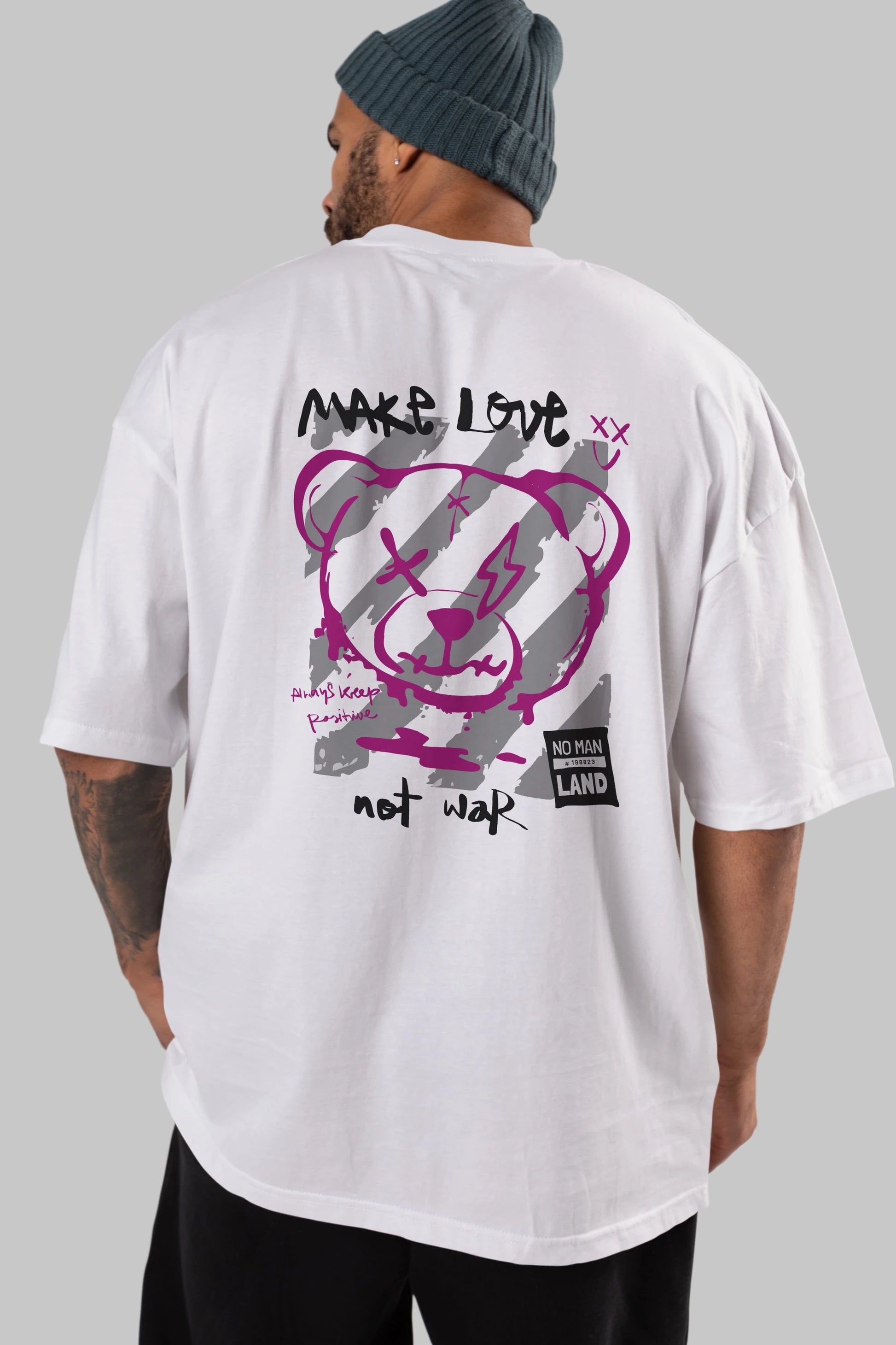 Make Love Bear Arka Baskılı Oversize t-shirt Erkek Kadın Unisex