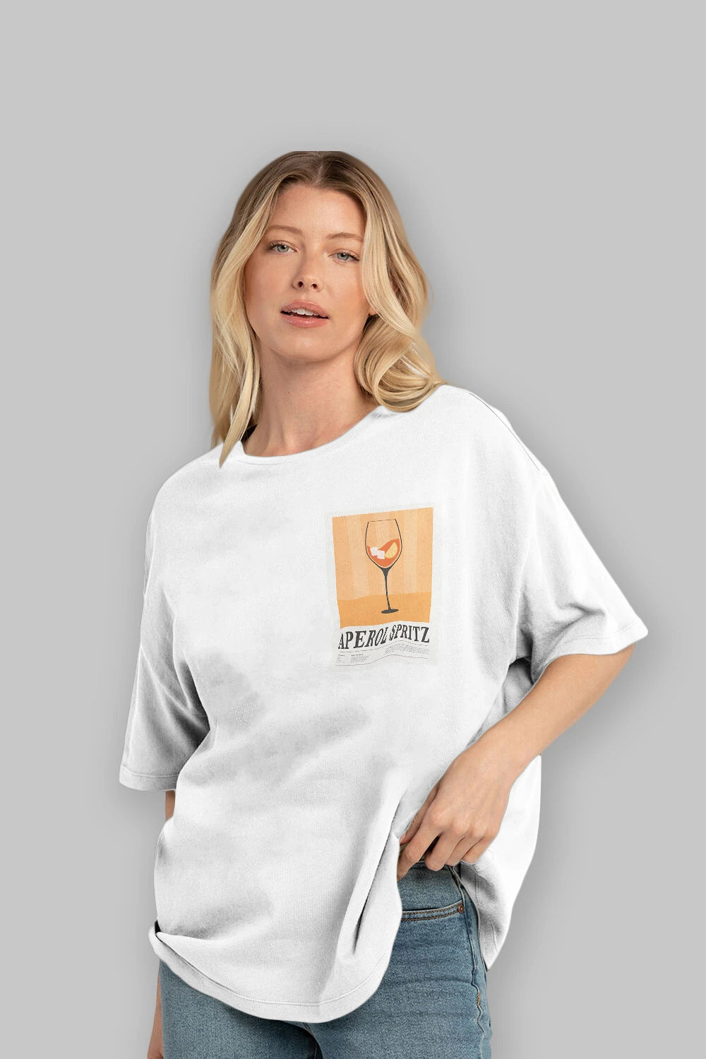Aperol Spritz 8 Ön Sol Baskılı Oversize t-shirt Erkek Kadın Unisex %100 Pamuk Bisiklet Yaka tişort