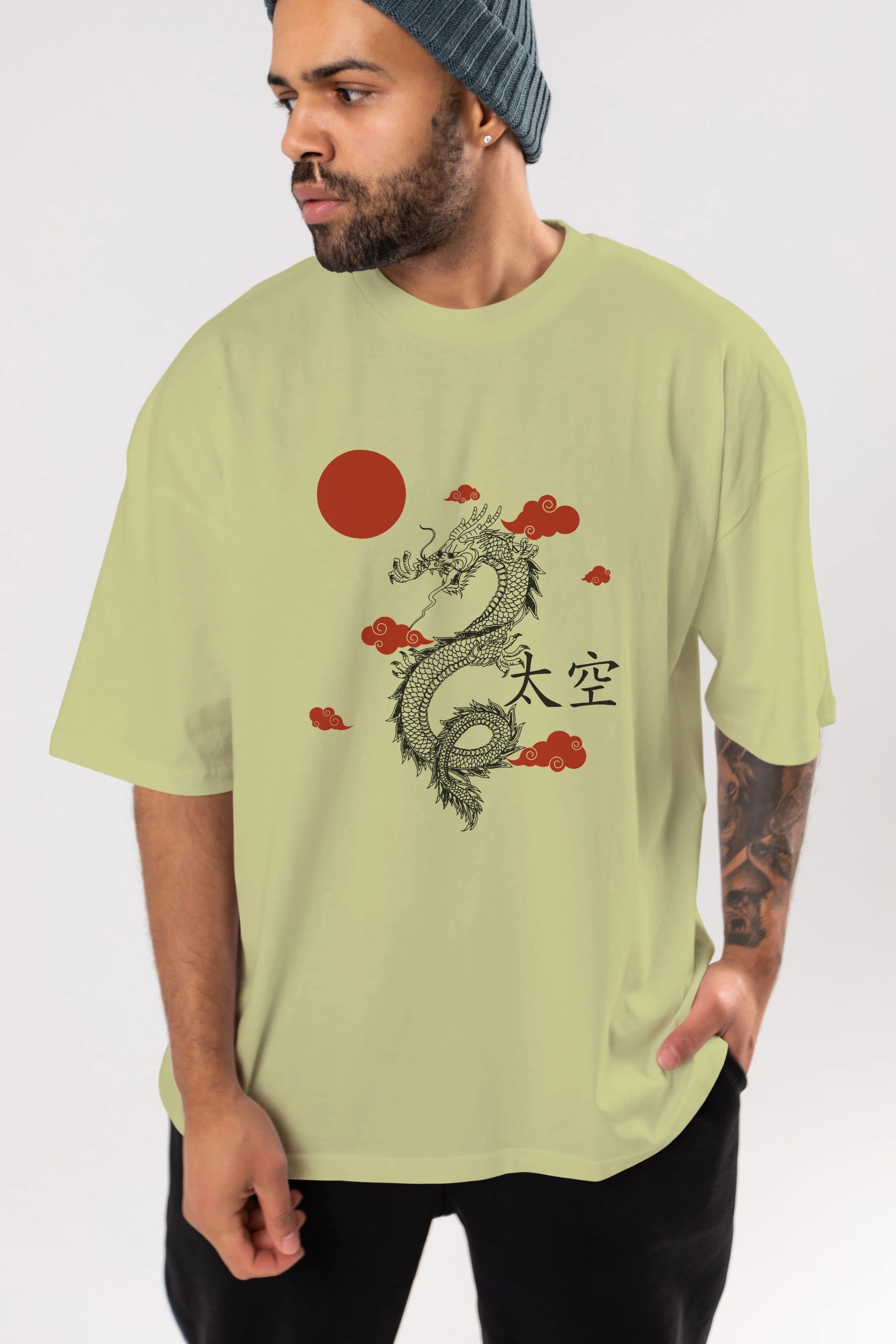 Chinese Dragon Ön Baskılı Oversize t-shirt Erkek Kadın Unisex