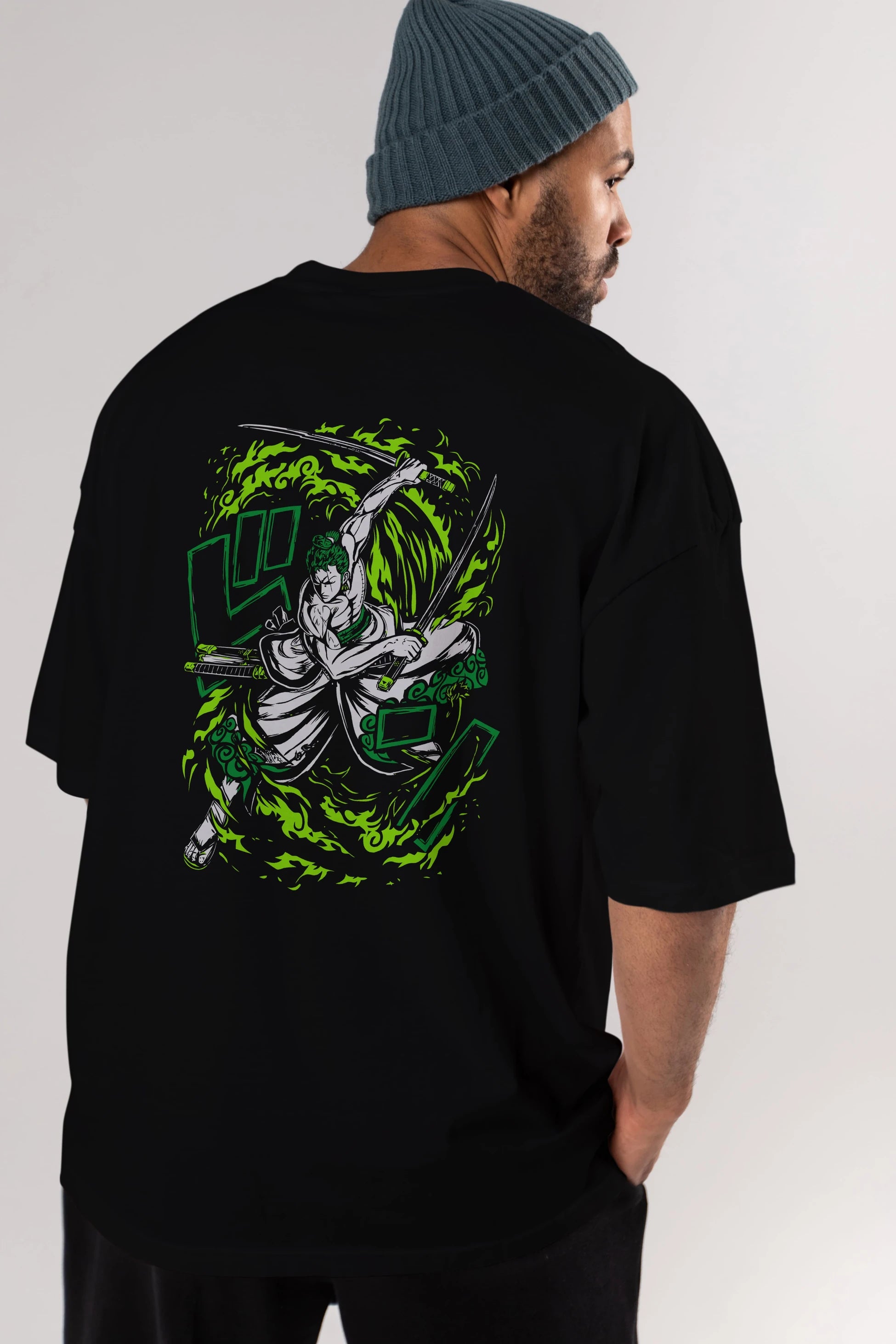 ZORO-ONE PIECE (2) Anime Arka Baskılı Oversize t-shirt Erkek Kadın Unisex