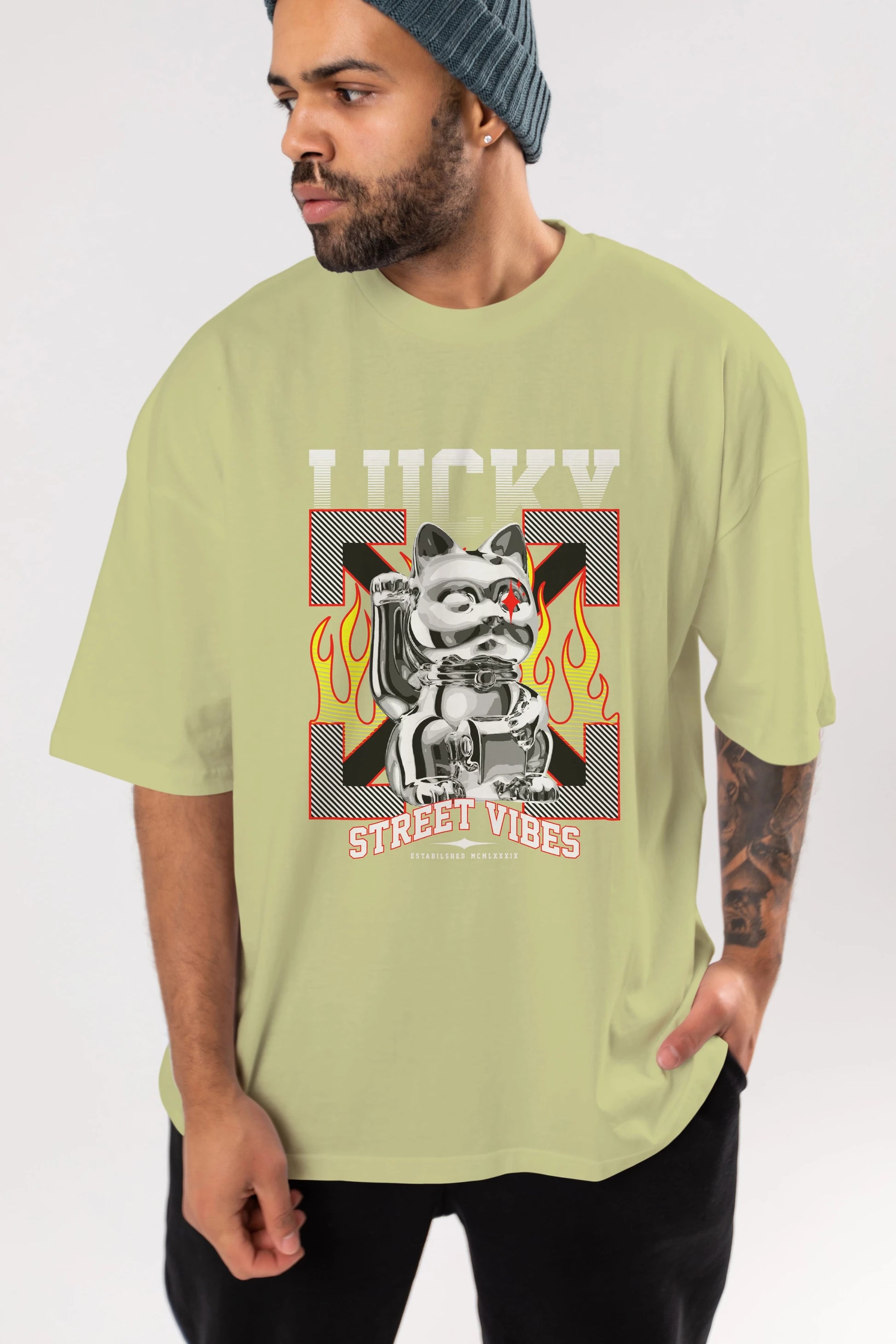 Lucky Street Vibes Ön Baskılı Oversize t-shirt Erkek Kadın Unisex