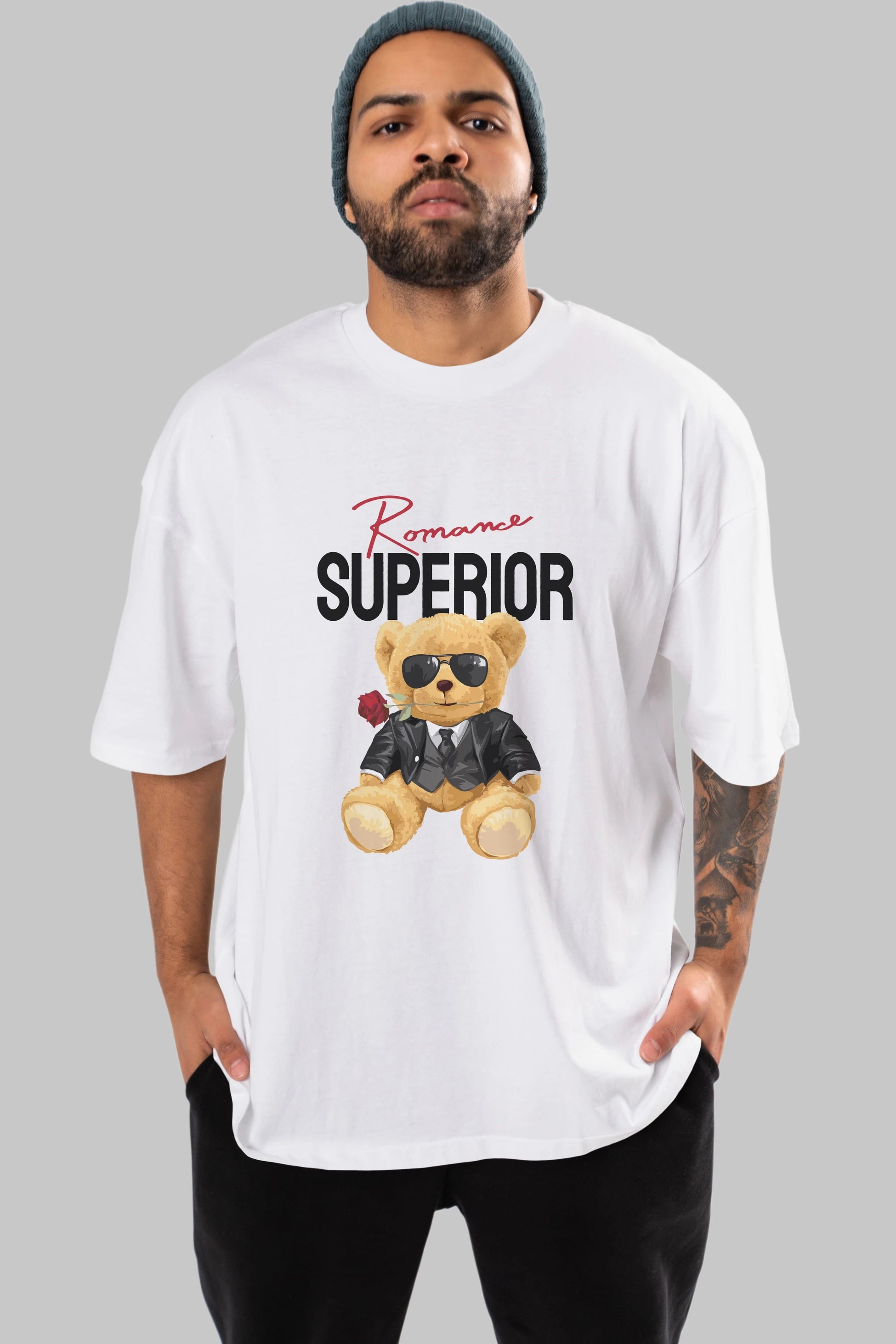Teddy Bear Romance Superior Ön Baskılı Oversize t-shirt Erkek Kadın Unisex %100 Pamuk