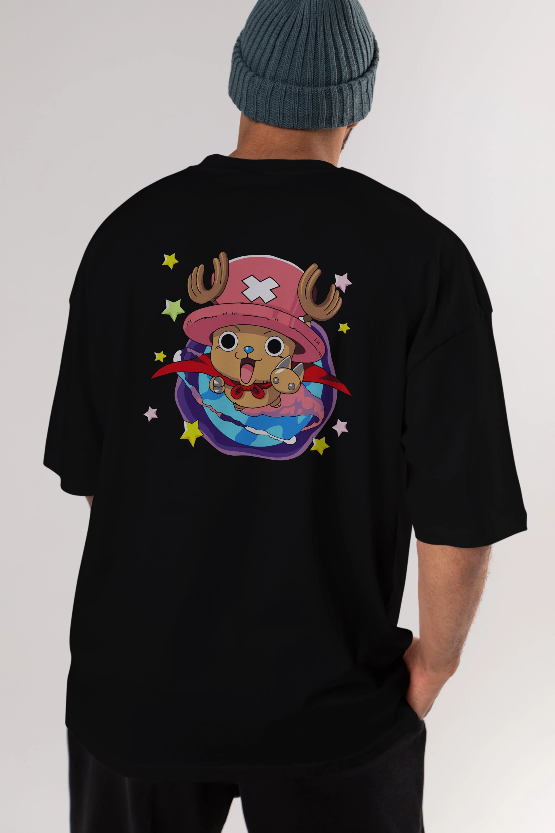 Tony Tony Chopper Anime Arka Baskılı Oversize t-shirt Erkek Kadın Unisex %100 pamuk tişort