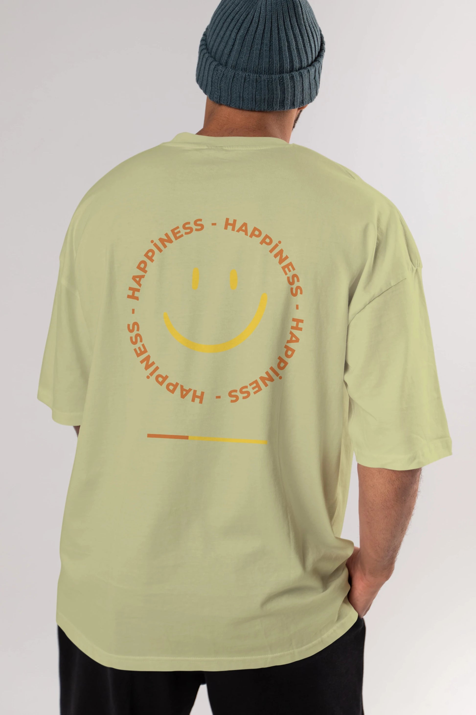 Happiness Smile Yazılı Arka Baskılı Oversize t-shirt Erkek Kadın Unisex