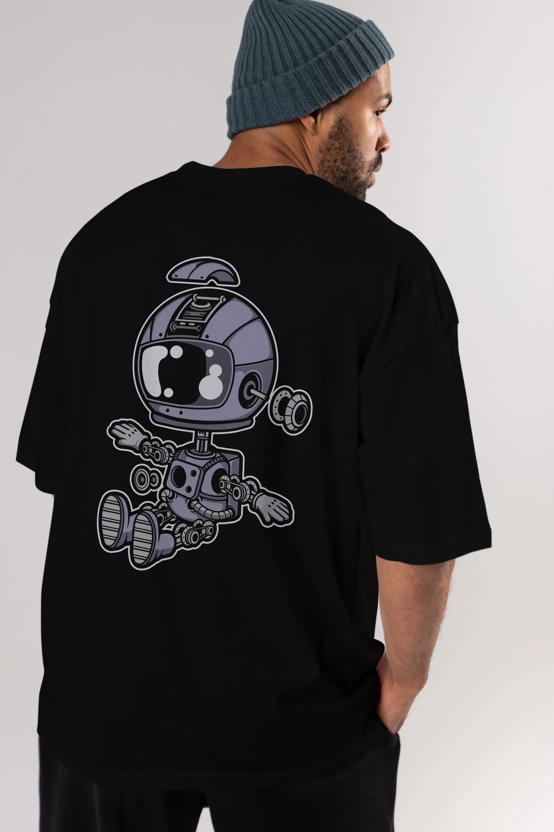 Astronaut Robot Arka Baskılı Oversize t-shirt Erkek Kadın Unisex