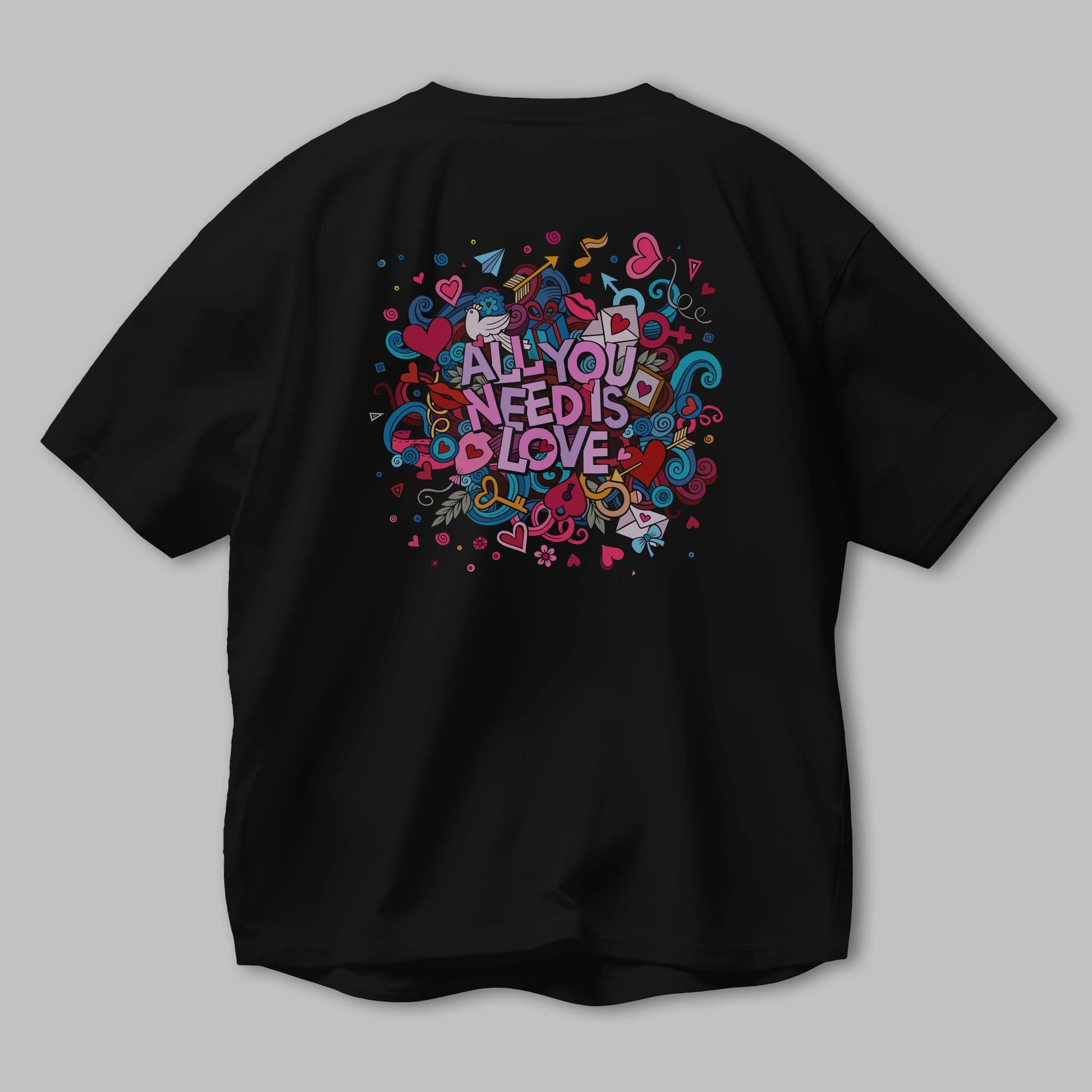 Cute Fun Colorful Heart Art Love Arka Baskılı Oversize t-shirt Erkek Kadın Unisex
