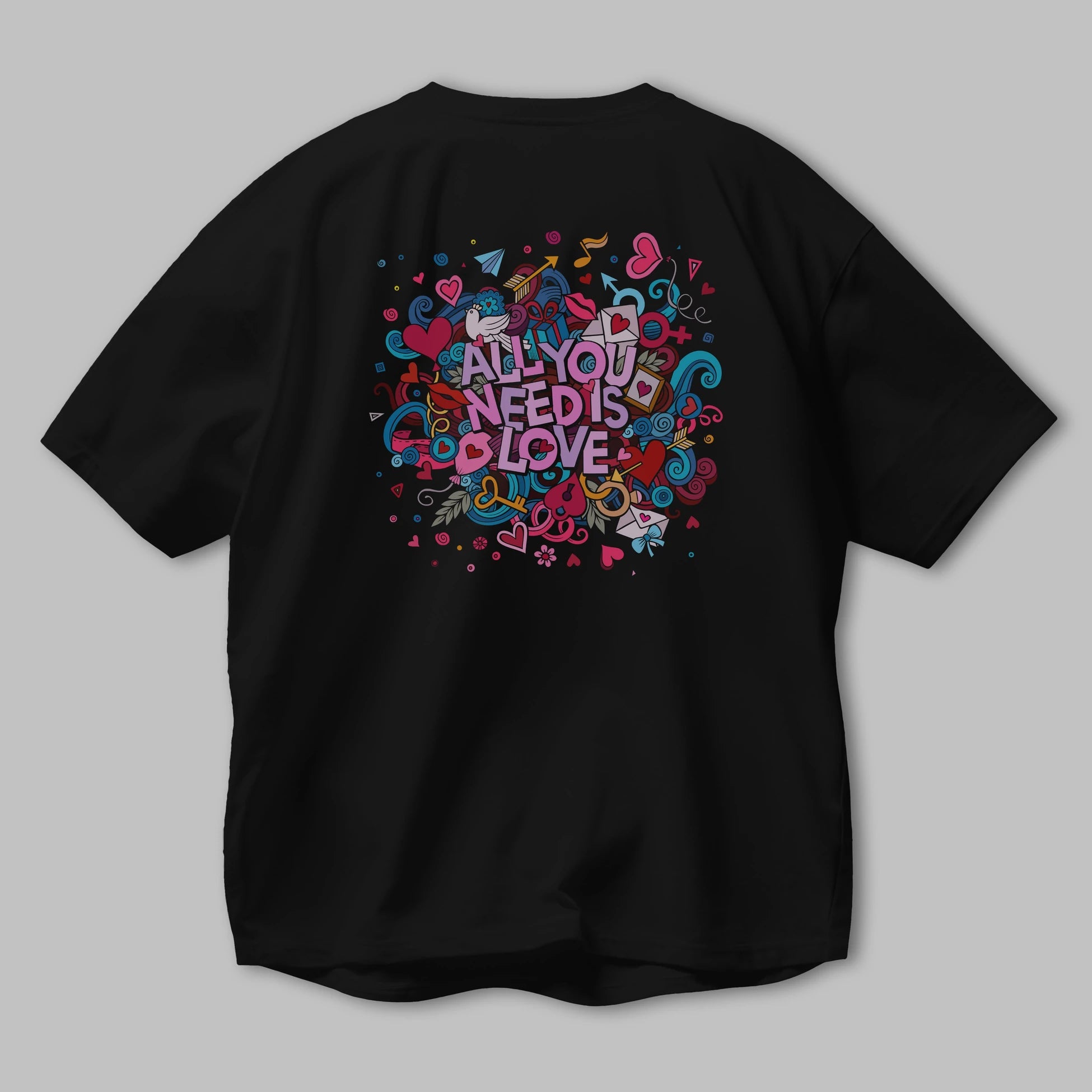 Cute Fun Colorful Heart Art Love Arka Baskılı Oversize t-shirt Erkek Kadın Unisex
