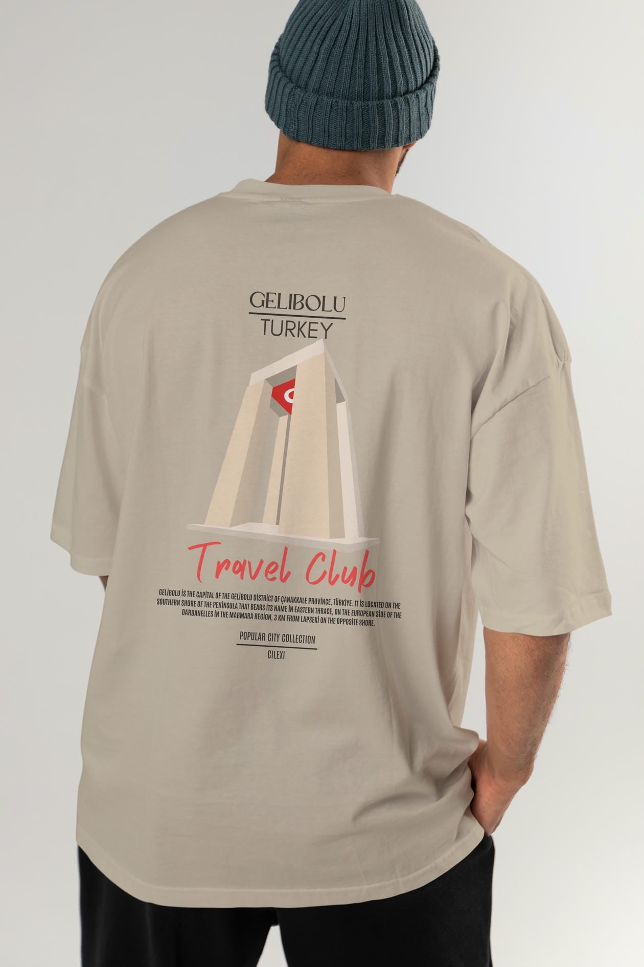 Gelibolu Turkey Arka Baskılı Oversize t-shirt Erkek Kadın Pamuk Bisiklet Yaka tişort