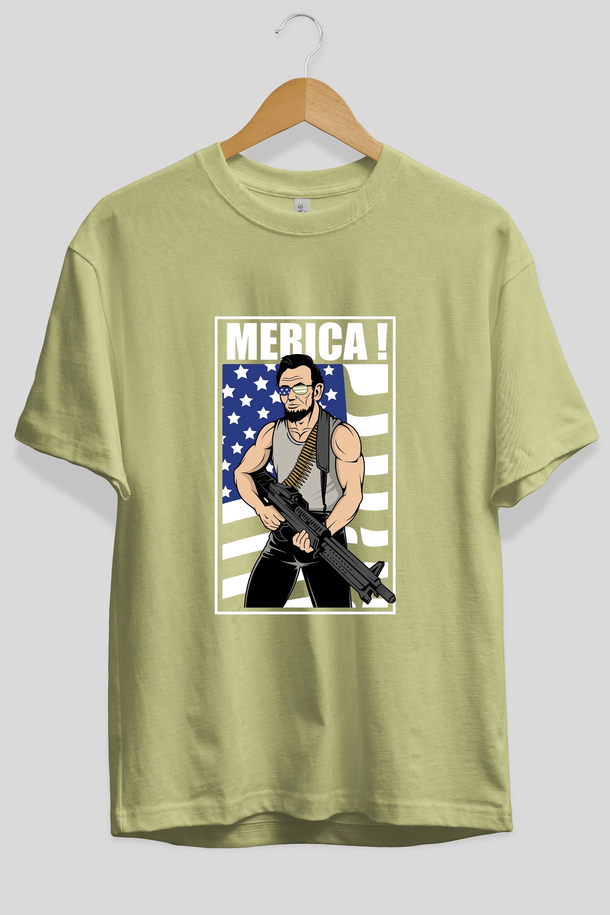 Lincoln Rambo Ön Baskılı Oversize t-shirt Erkek Kadın Unisex %100 Pamuk tişort