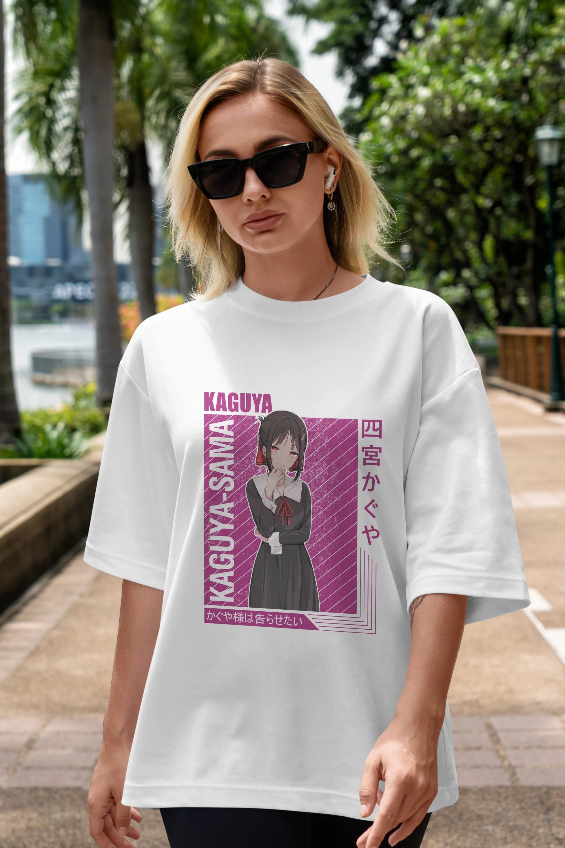 Kaguya Shinomiya 4 1 Anime Ön Baskılı Oversize t-shirt %100 pamuk Erkek Kadın Unisex