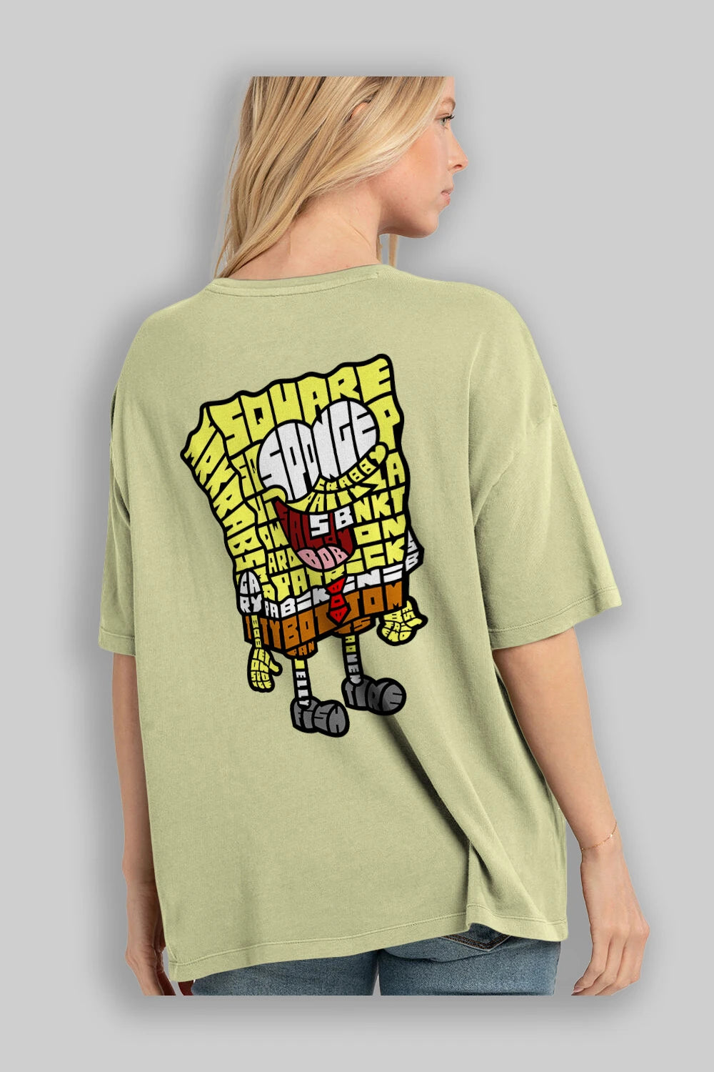 Yellow Sponge Arka Baskılı Oversize t-shirt %100 pamuk Erkek Kadın Unisex
