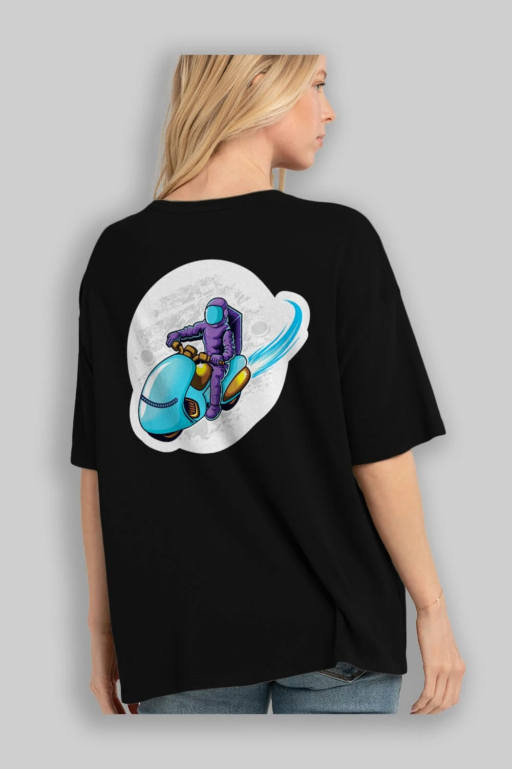 Astrorider in Space Sticker Arka Baskılı Oversize t-shirt Erkek Kadın Unisex