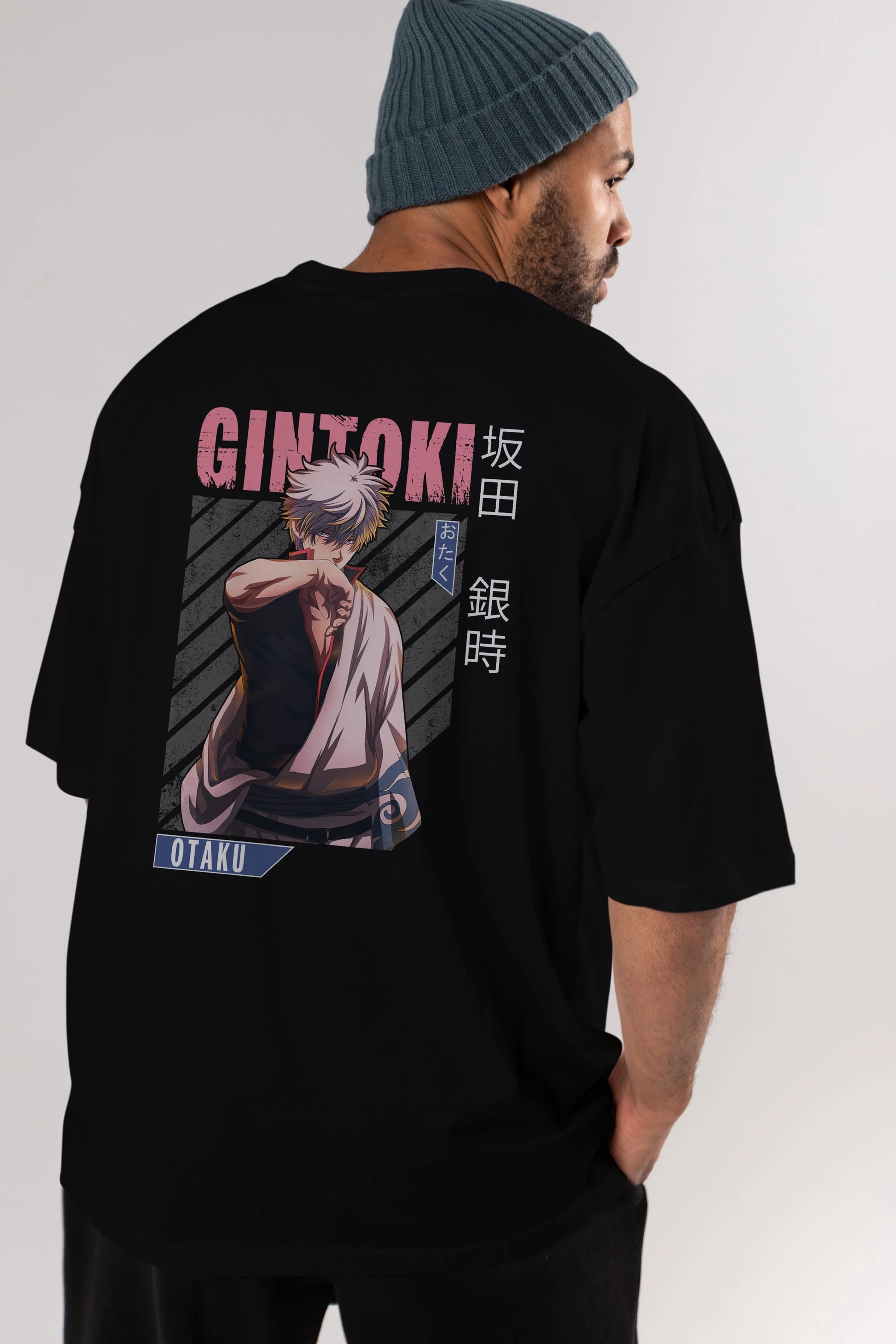 Gintoki Sakata Anime Arka Baskılı Oversize t-shirt Erkek Kadın Unisex