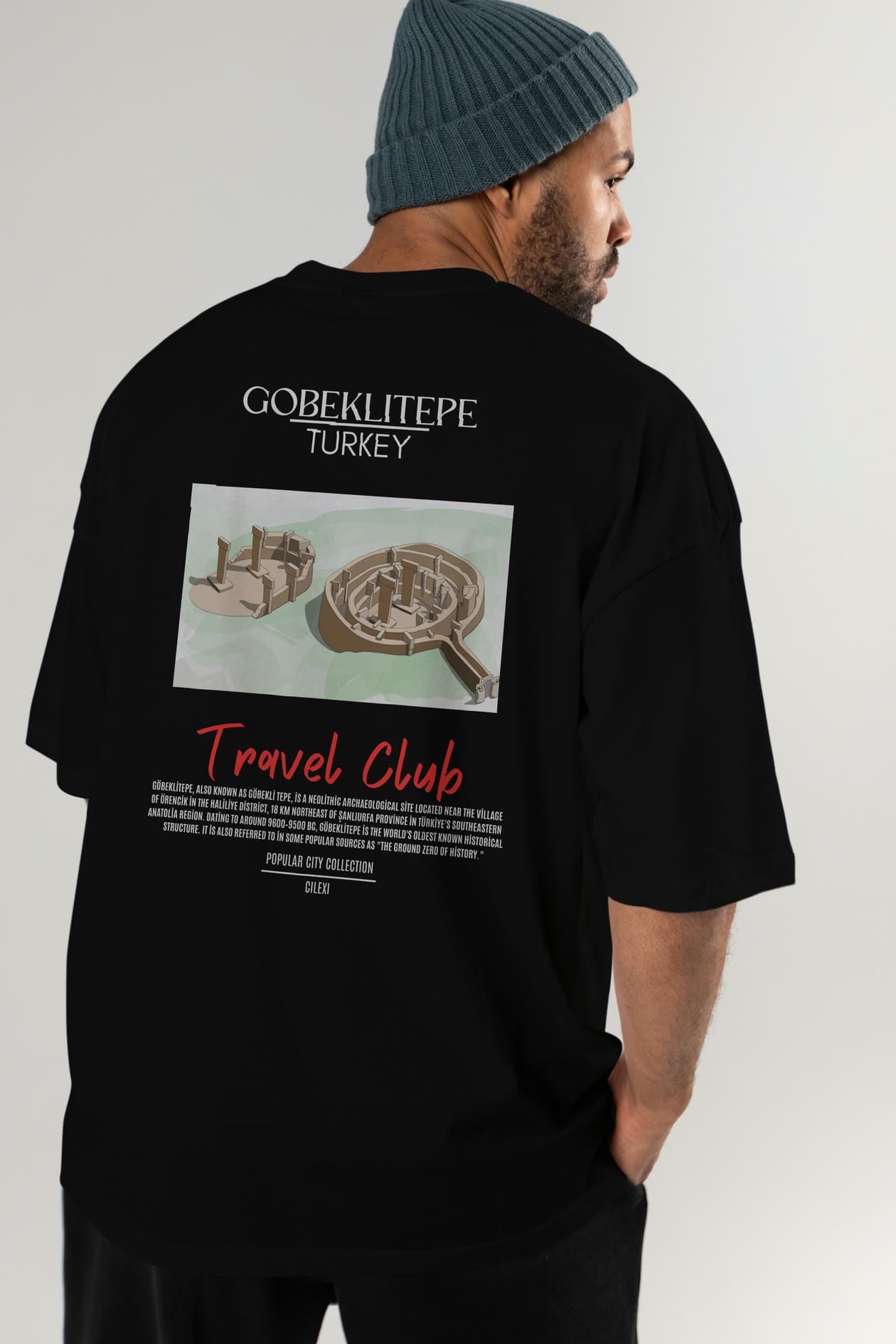 Gobeklitepe Turkey Arka Baskılı Oversize t-shirt Erkek Kadın Pamuk Bisiklet Yaka tişort