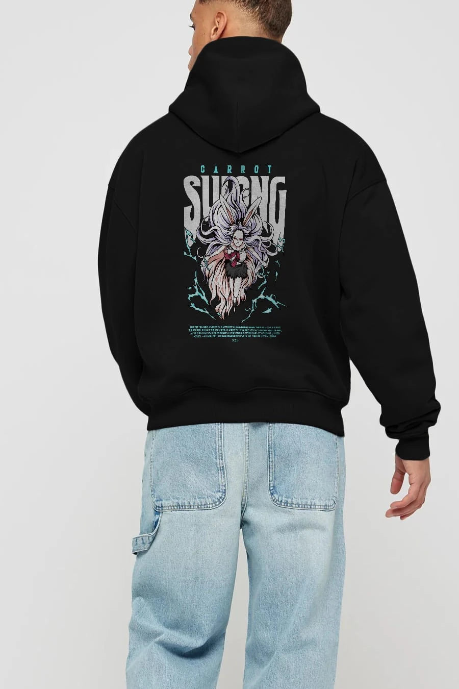 Carrot Sulong Anime Arka Baskılı Hoodie Oversize Kapüşonlu Sweatshirt Erkek Kadın Unisex