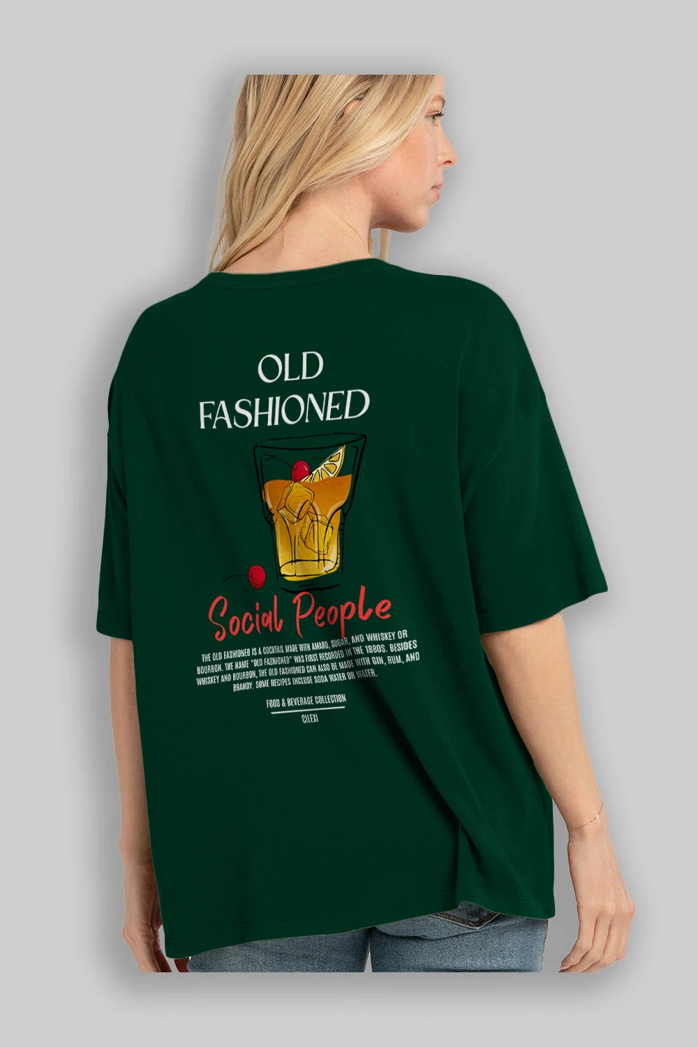 Old Fashıoned Kokteyl Serisi Baskılı Oversize t-shirt Erkek Kadın Unisex %100 Pamuk Bisiklet Yaka tişort