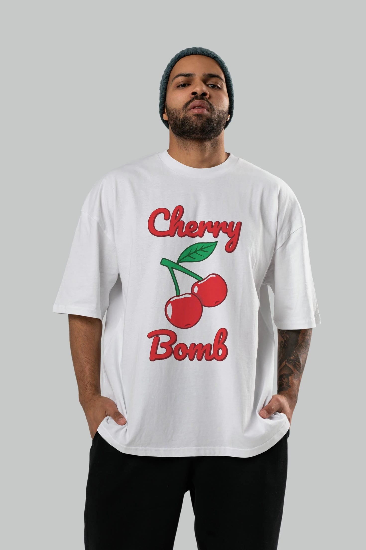 Cherry Bomb Cherries 1 Ön Baskılı Oversize t-shirt Erkek Kadın Pamuk Bisiklet Yaka tişort