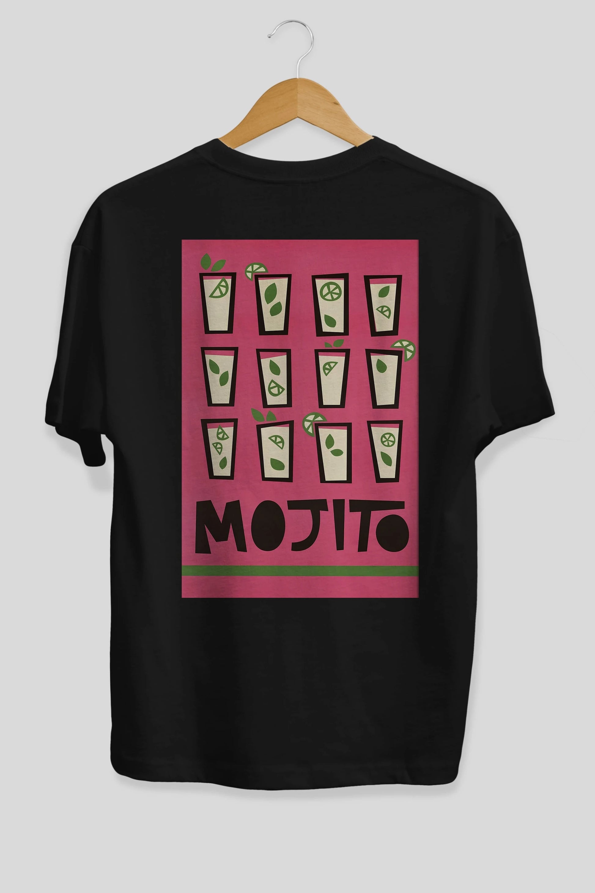 Mojito Arka Baskılı Oversize t-shirt Erkek Kadın Unisex %100 Pamuk Bisiklet Yaka tişort